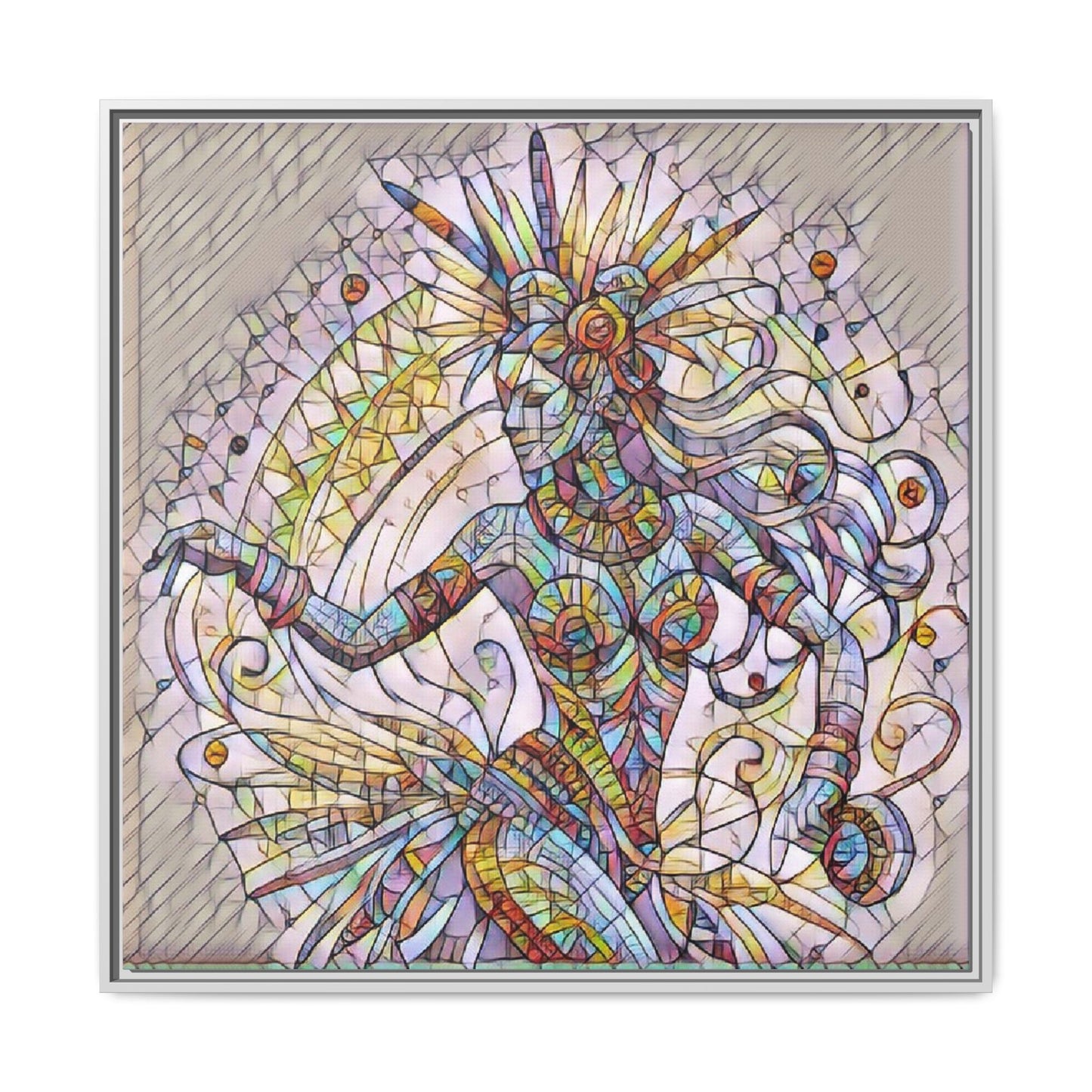 Colorful Mermaid Mosaic Framed Canvas Art — Boho Ocean Wall Decor