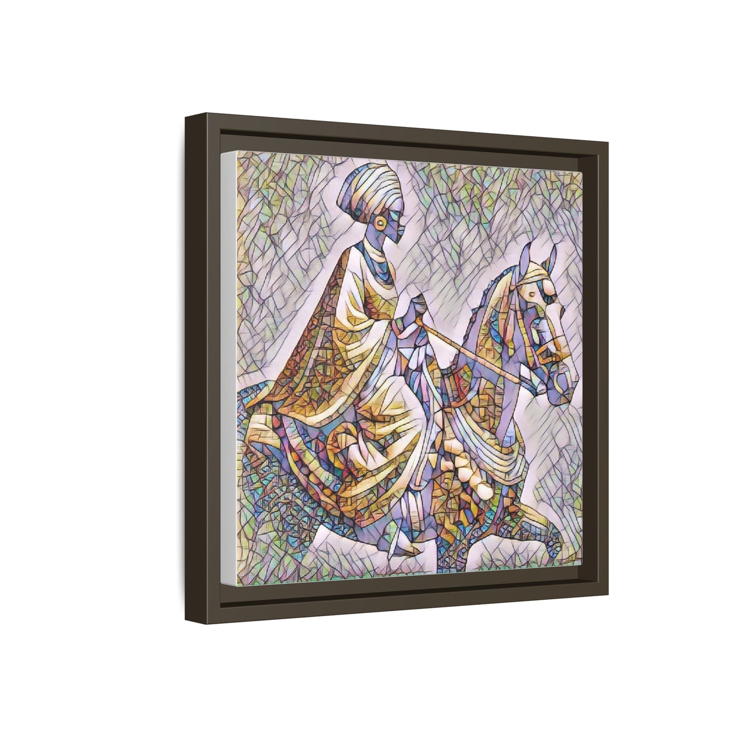 Mosaic Rider Framed Canvas Art — African Horsewoman Wall Decor