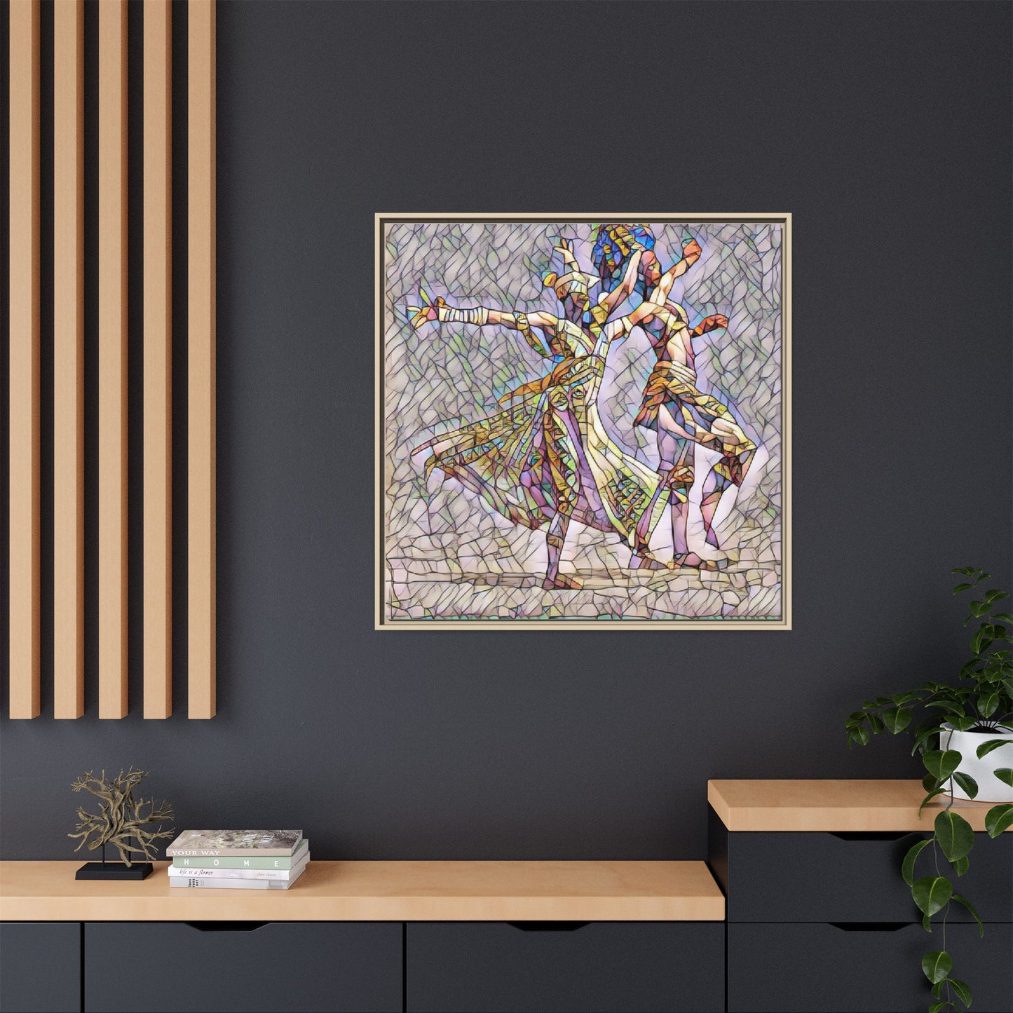 Framed Matte Canvas Wall Art — Abstract Dancers in Stained Glass Style