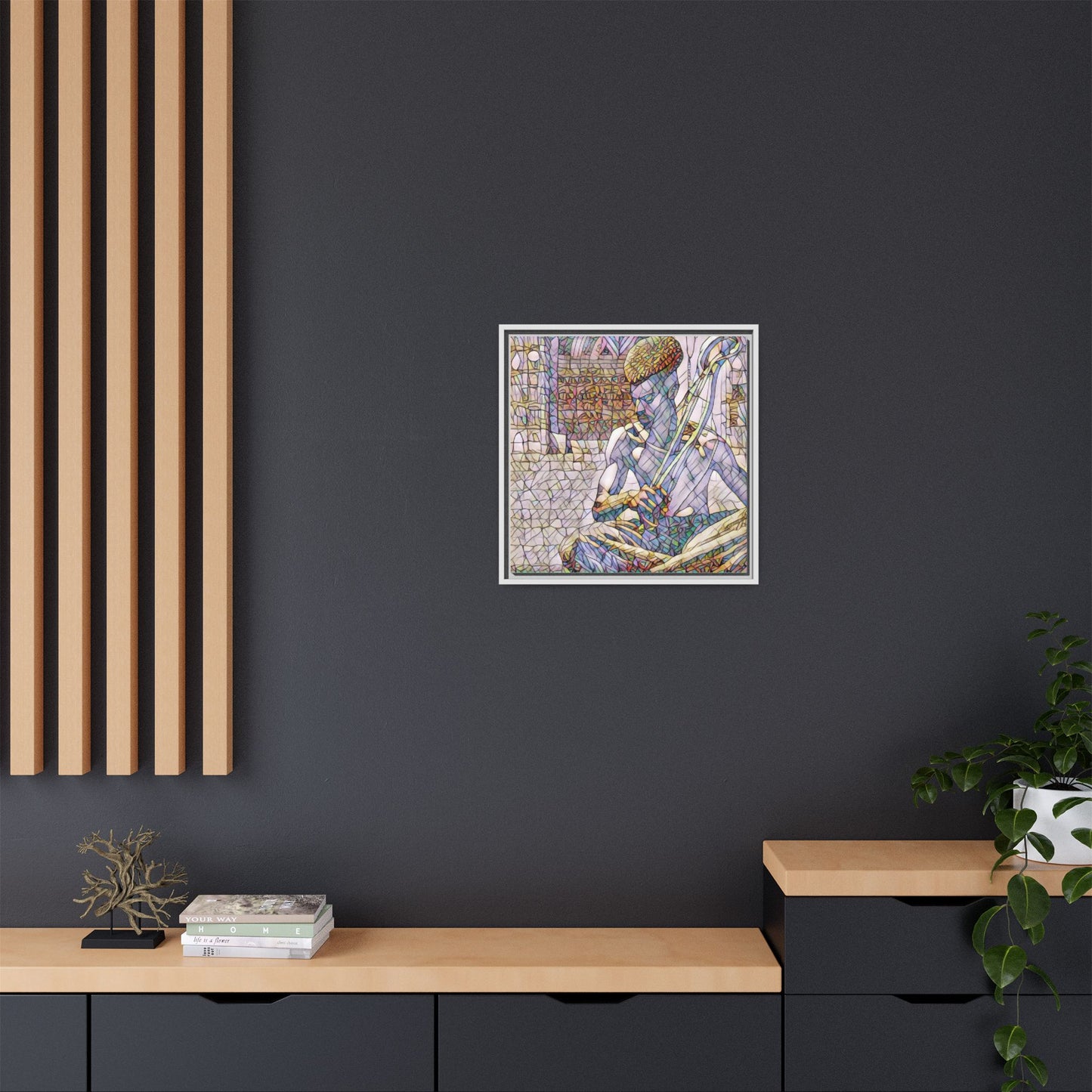 Framed Matte Canvas Art – Stained-Glass Style Musician Print