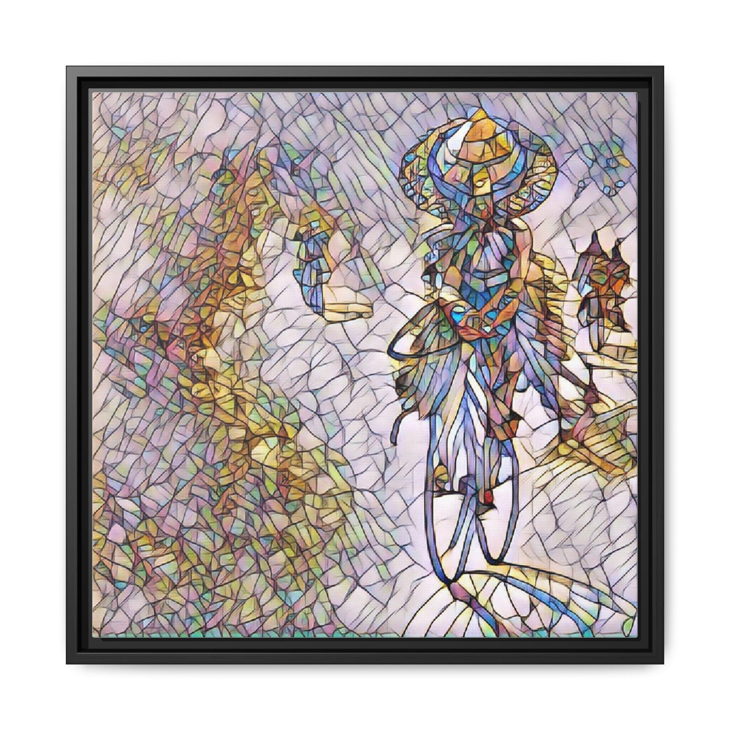 Abstract Cyclist Stained-Glass Art Print — Framed Matte Canvas