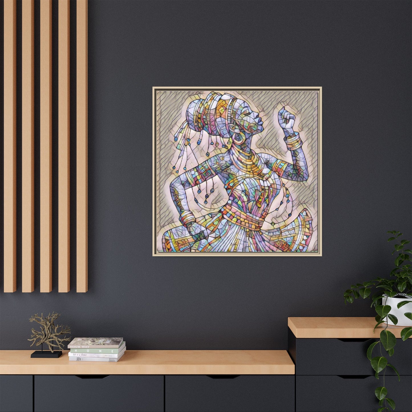 Framed Canvas Art — Colorful Mosaic Dancer