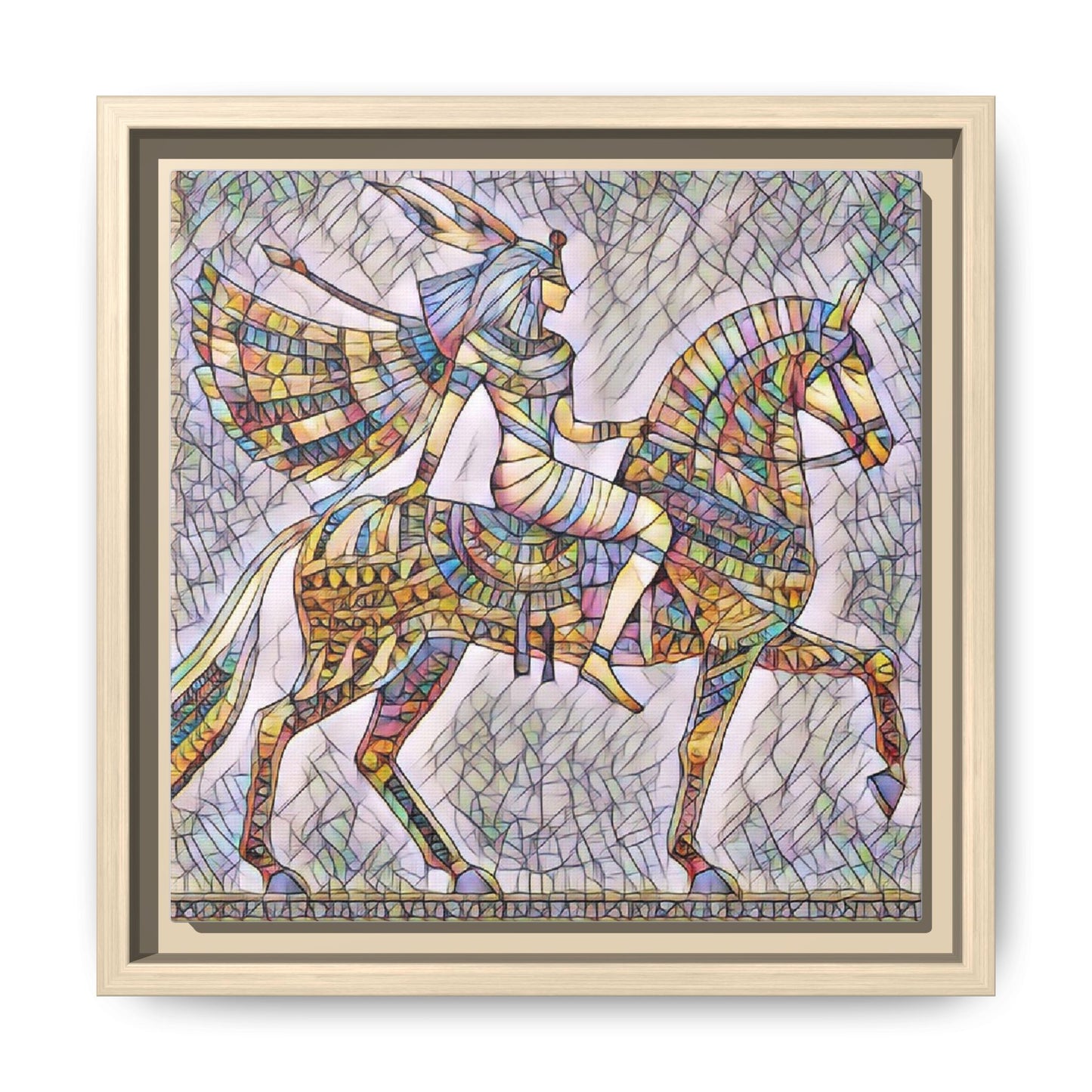 Stained-Glass Style Egyptian Horseman Framed Canvas Print