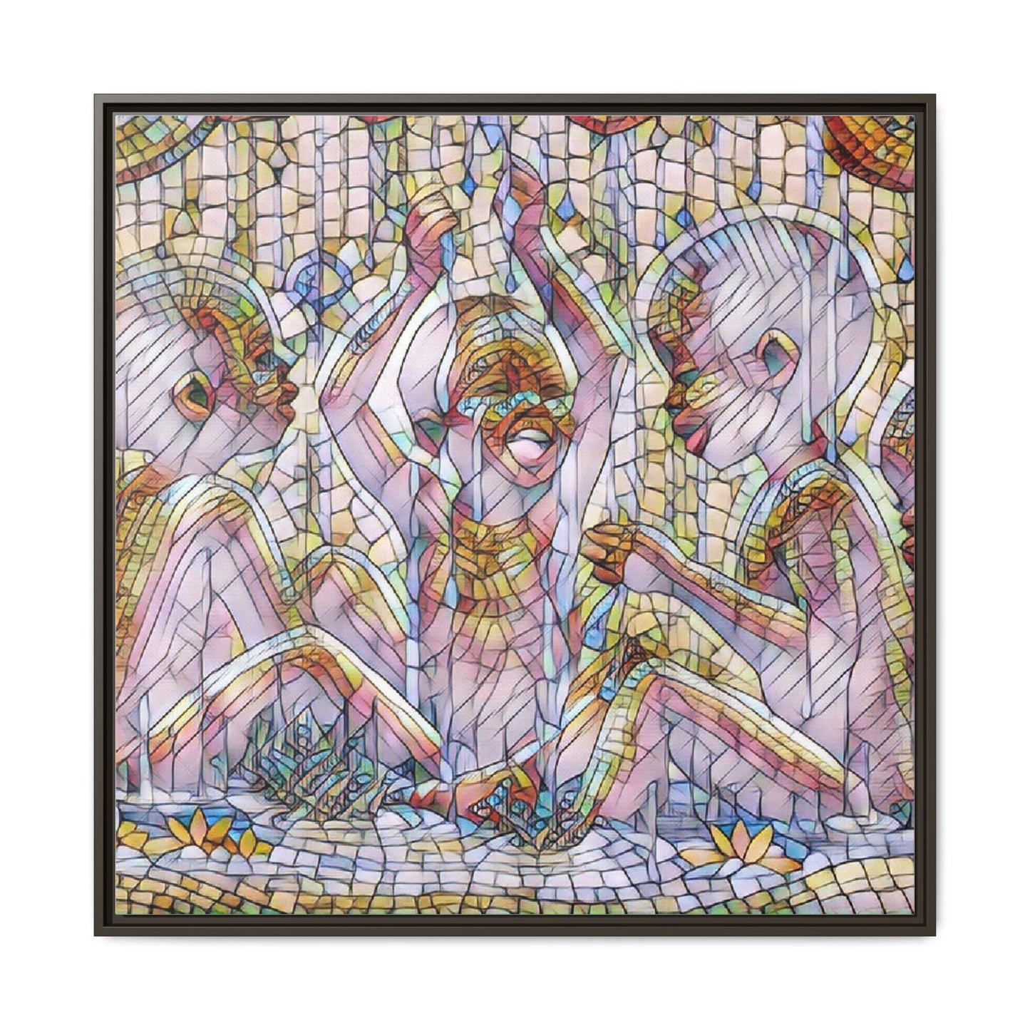 Framed Matte Canvas Art — Mosaic Children Playing (Multicolor)