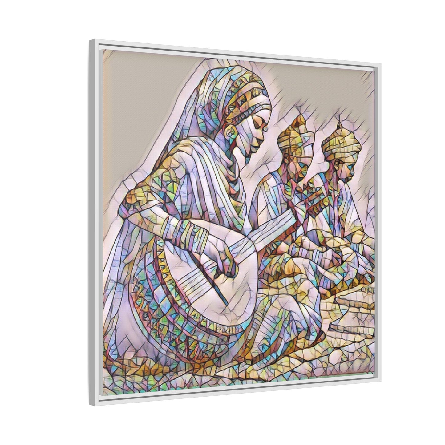 Framed Matte Canvas: Colorful Moroccan Musicians Wall Art