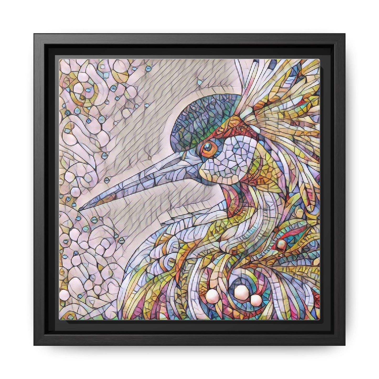 Colorful Stained-Glass Heron Matte Canvas Framed Wall Art
