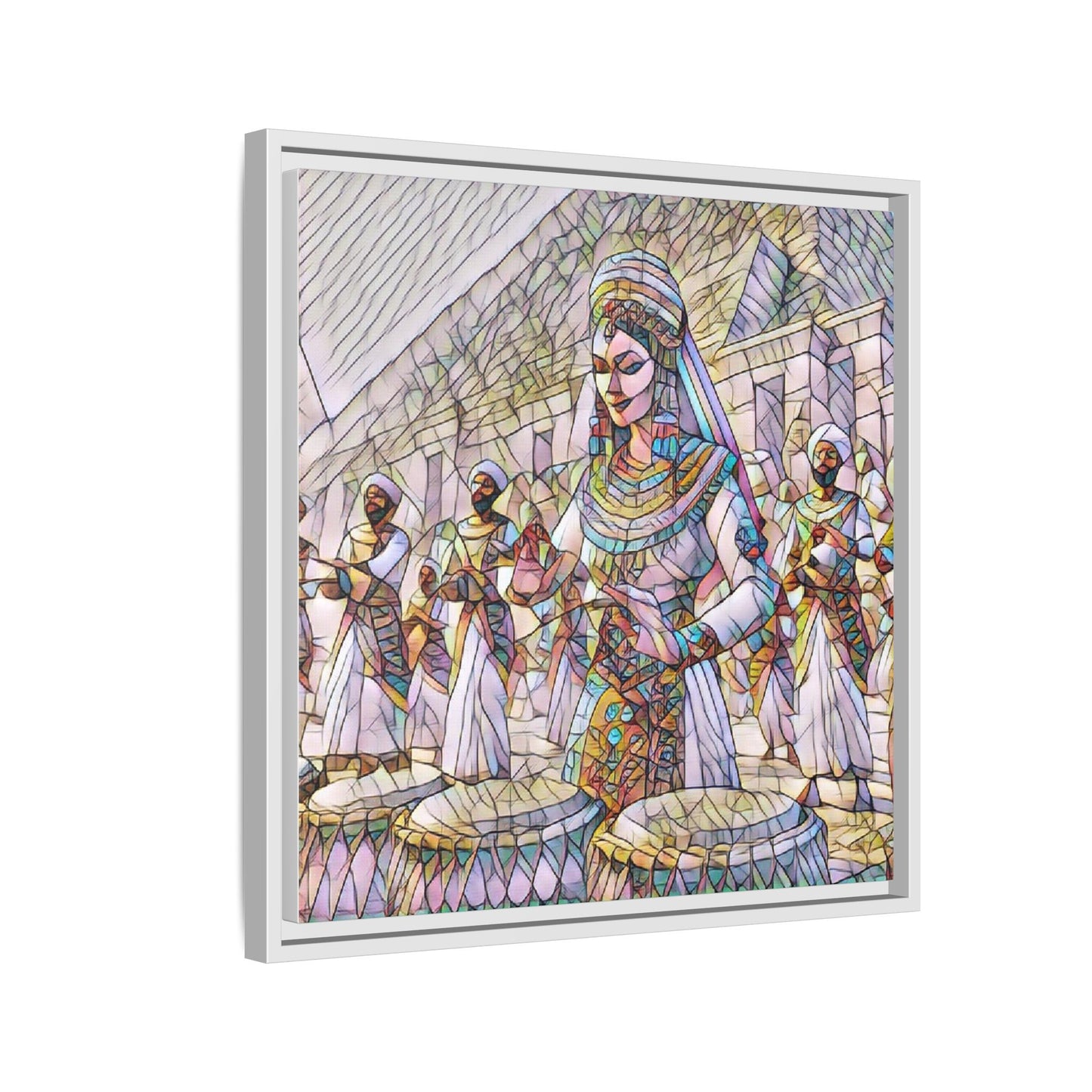 Egyptian Drummers Framed Canvas Art — Colorful Egyptian Dancer Wall Decor