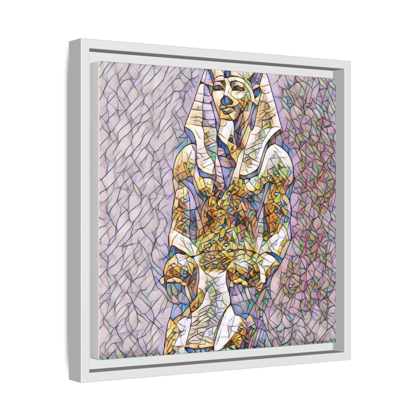 Framed Abstract Pharaoh Matte Canvas Wall Art — Multicolor Egyptian Statue Print