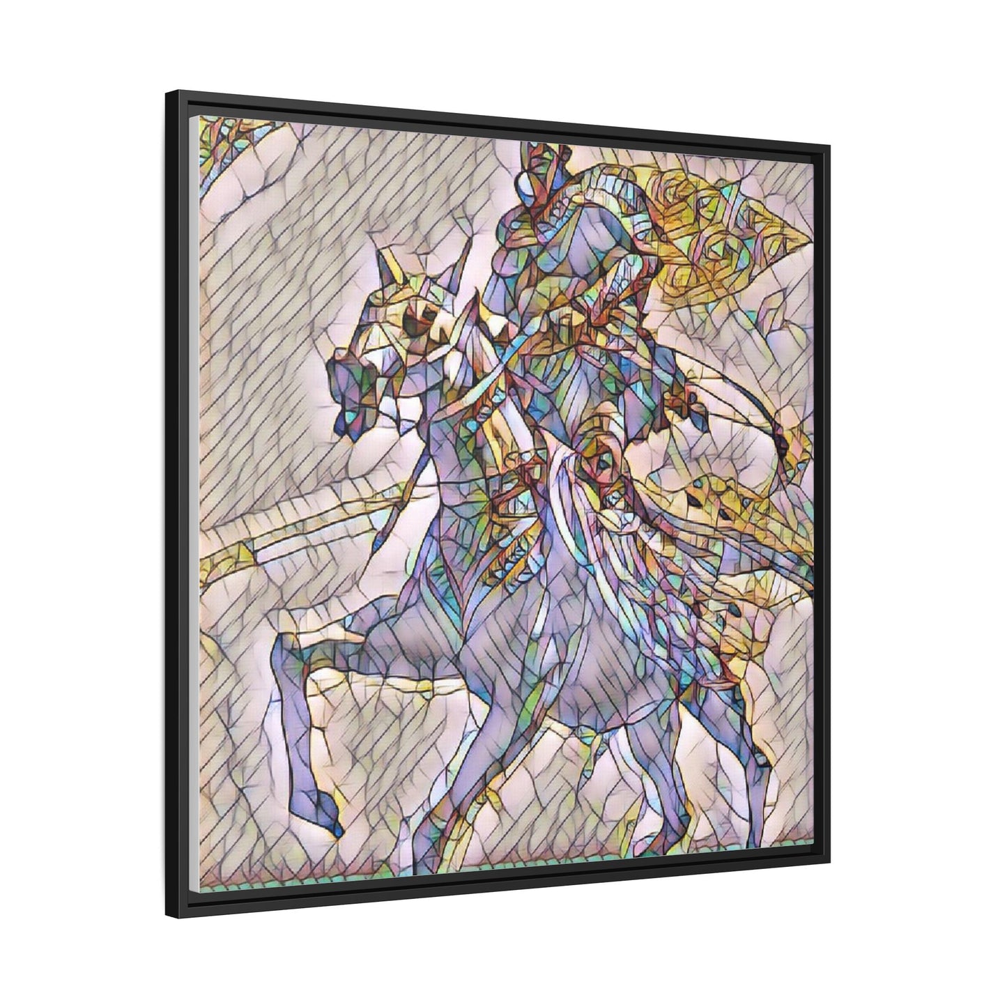 Framed Matte Canvas Art — Stained Glass Knight on Horse Fantasy Wall Decor