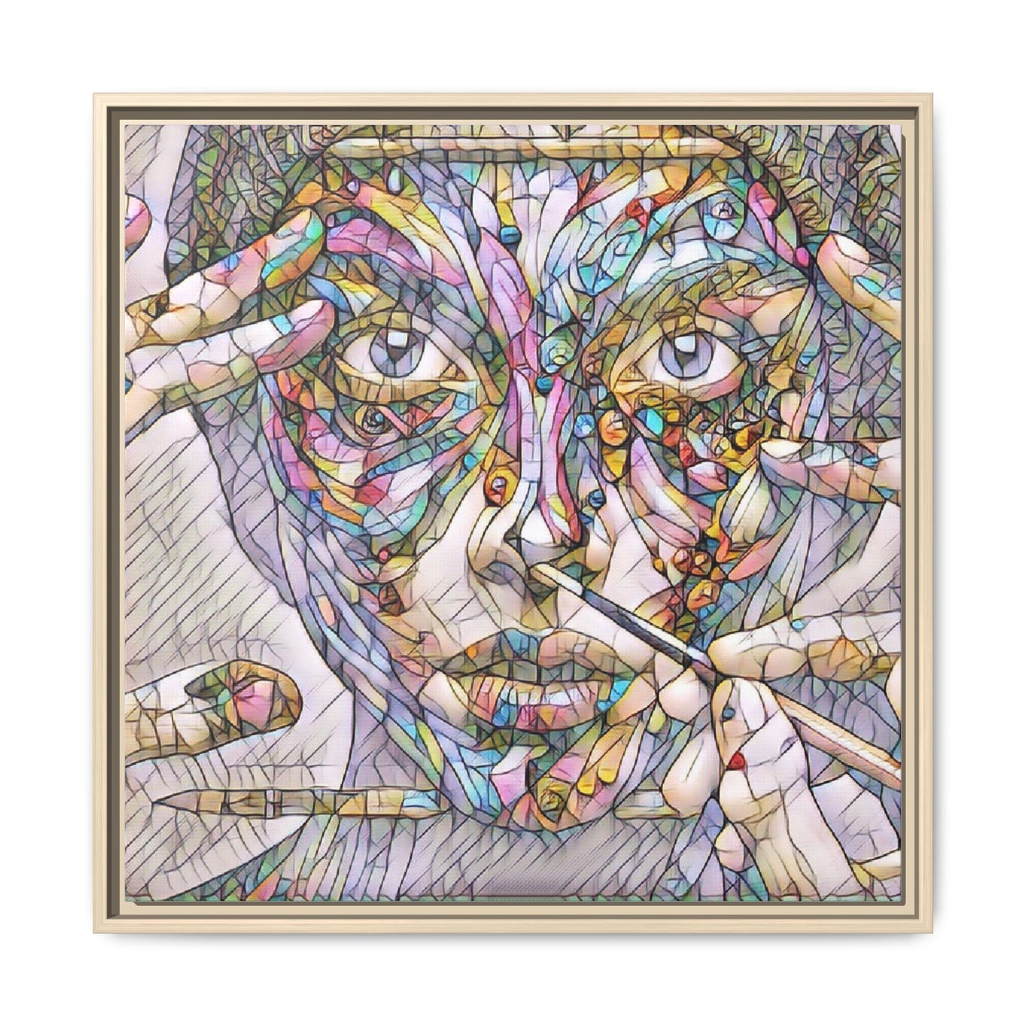 Framed Abstract Mosaic Face Canvas — Colorful Modern Wall Art