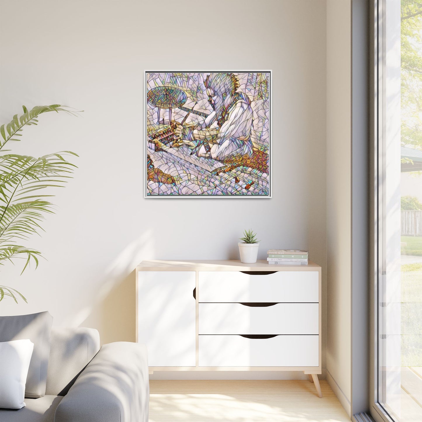 Framed Matte Canvas — Abstract Drummer Mosaic Wall Art