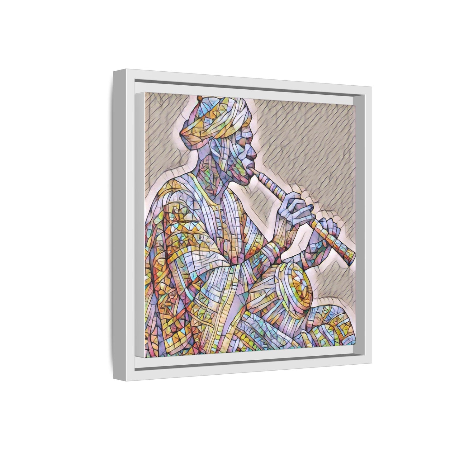 Framed Canvas Art — Colorful Middle Eastern Flute Player Print