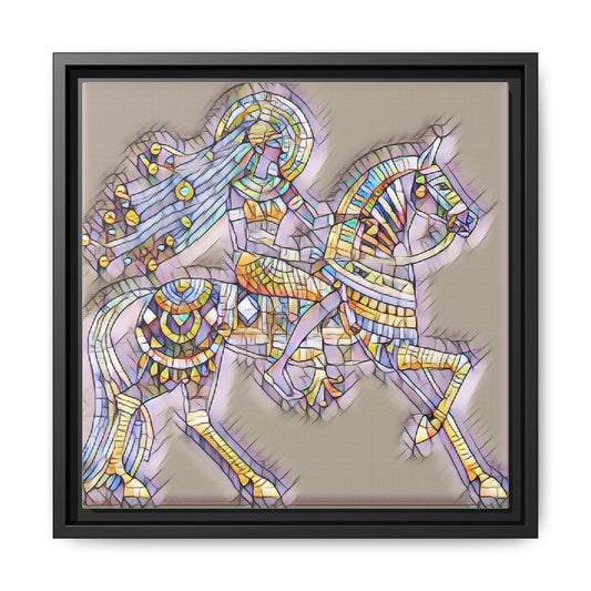 Stained Glass Style Horse & Rider Framed Canvas Print