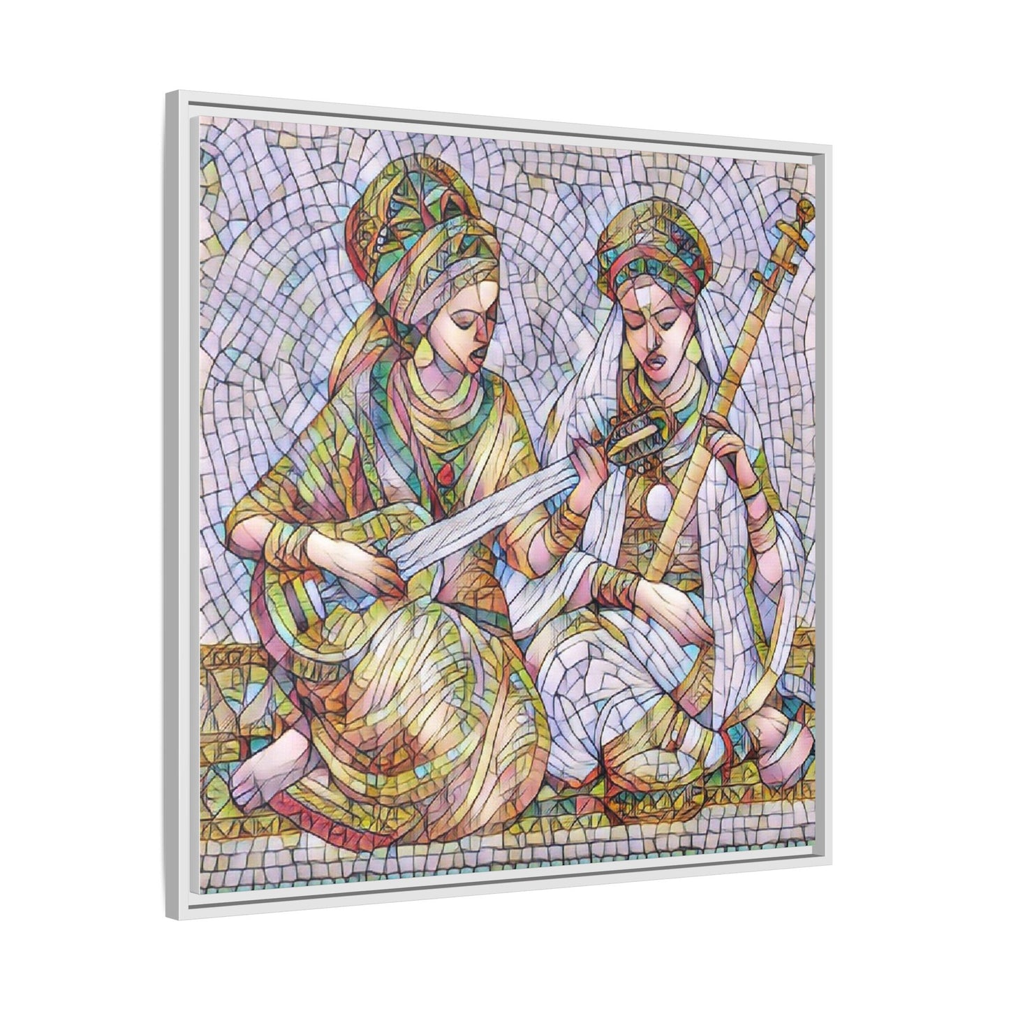 Framed Mosaic Art Print — Two Women Playing Lutes (Matte Canvas)