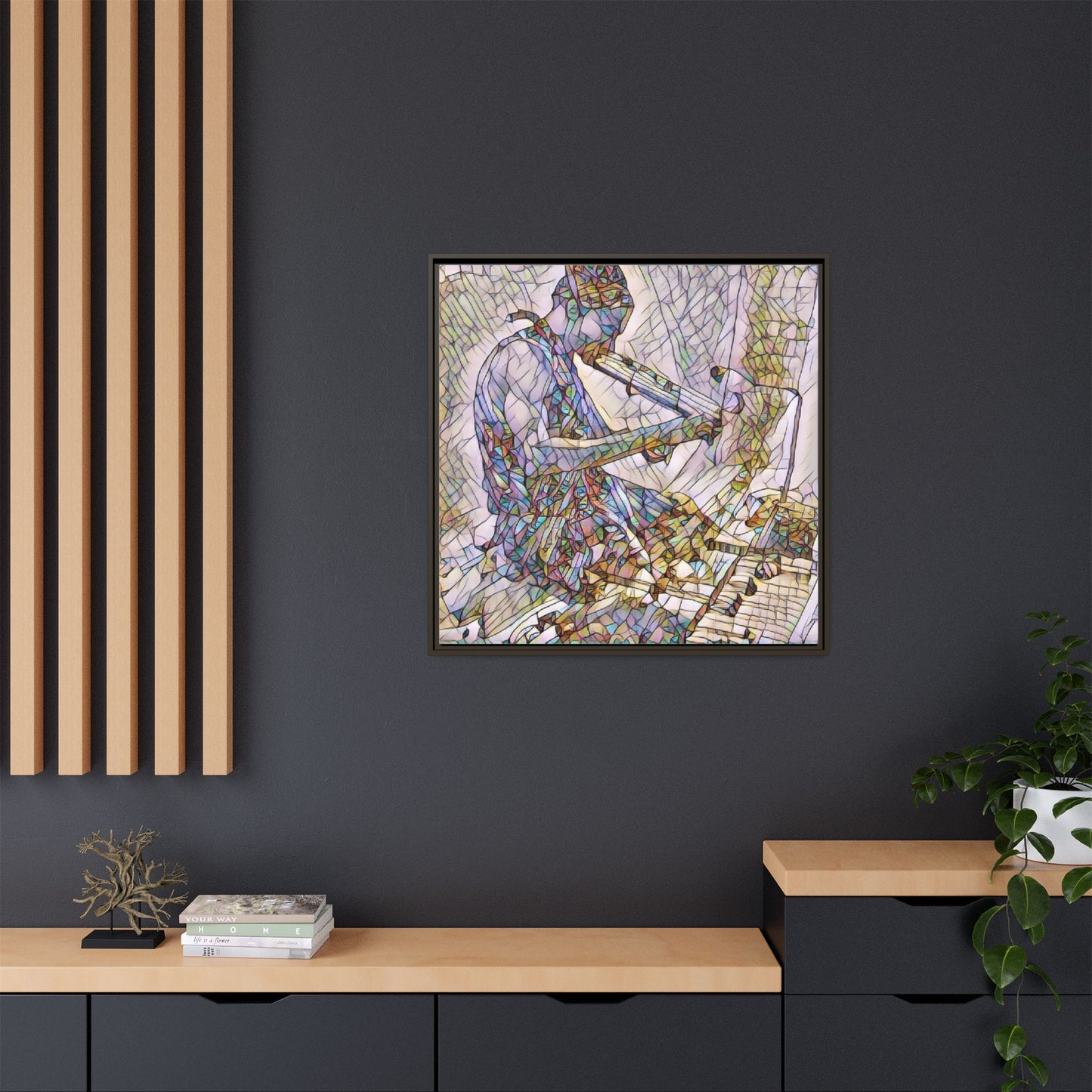 Abstract Violinist Matte Framed Canvas – Colorful Musical Art Print