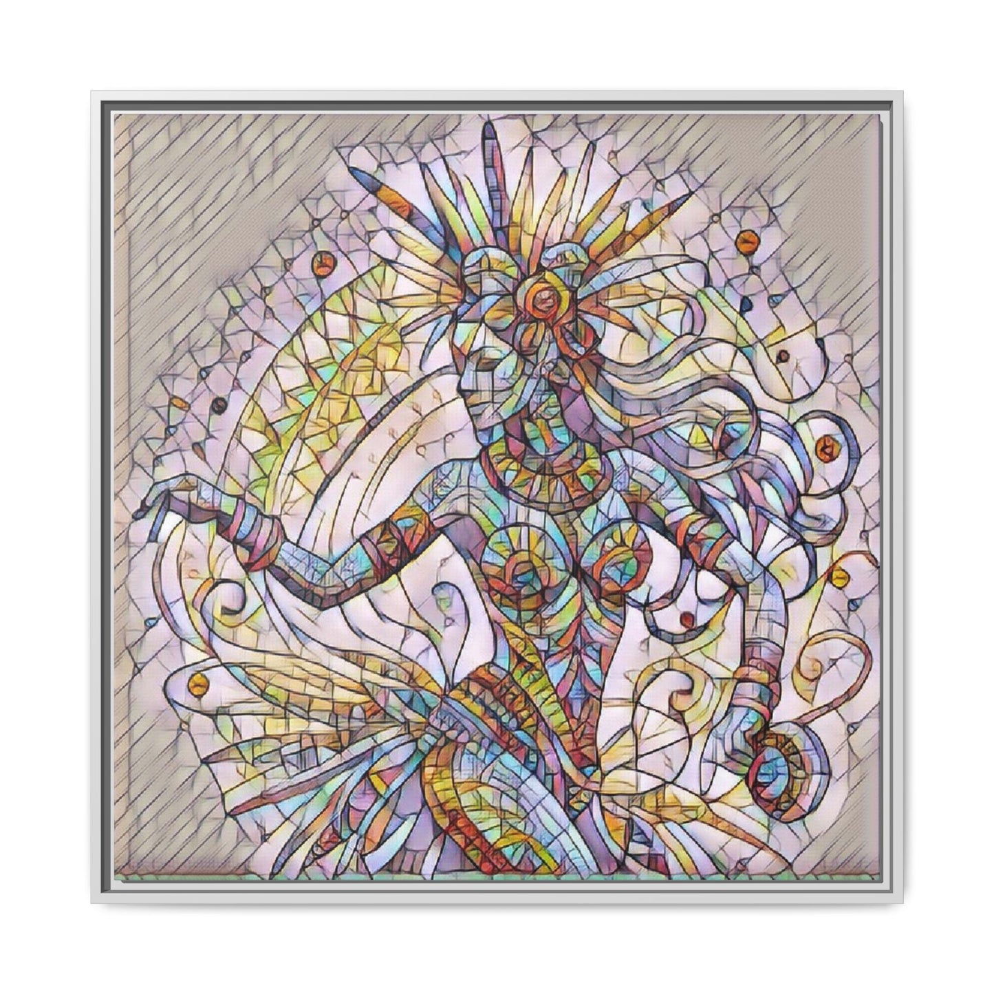 Colorful Mermaid Mosaic Framed Canvas Art — Boho Ocean Wall Decor