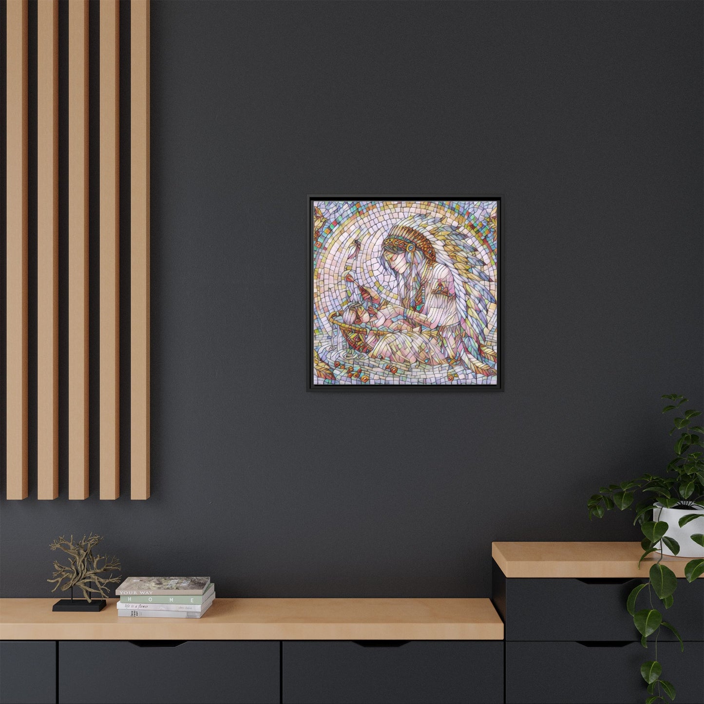 Framed Mosaic Native Mother & Child Matte Canvas Art