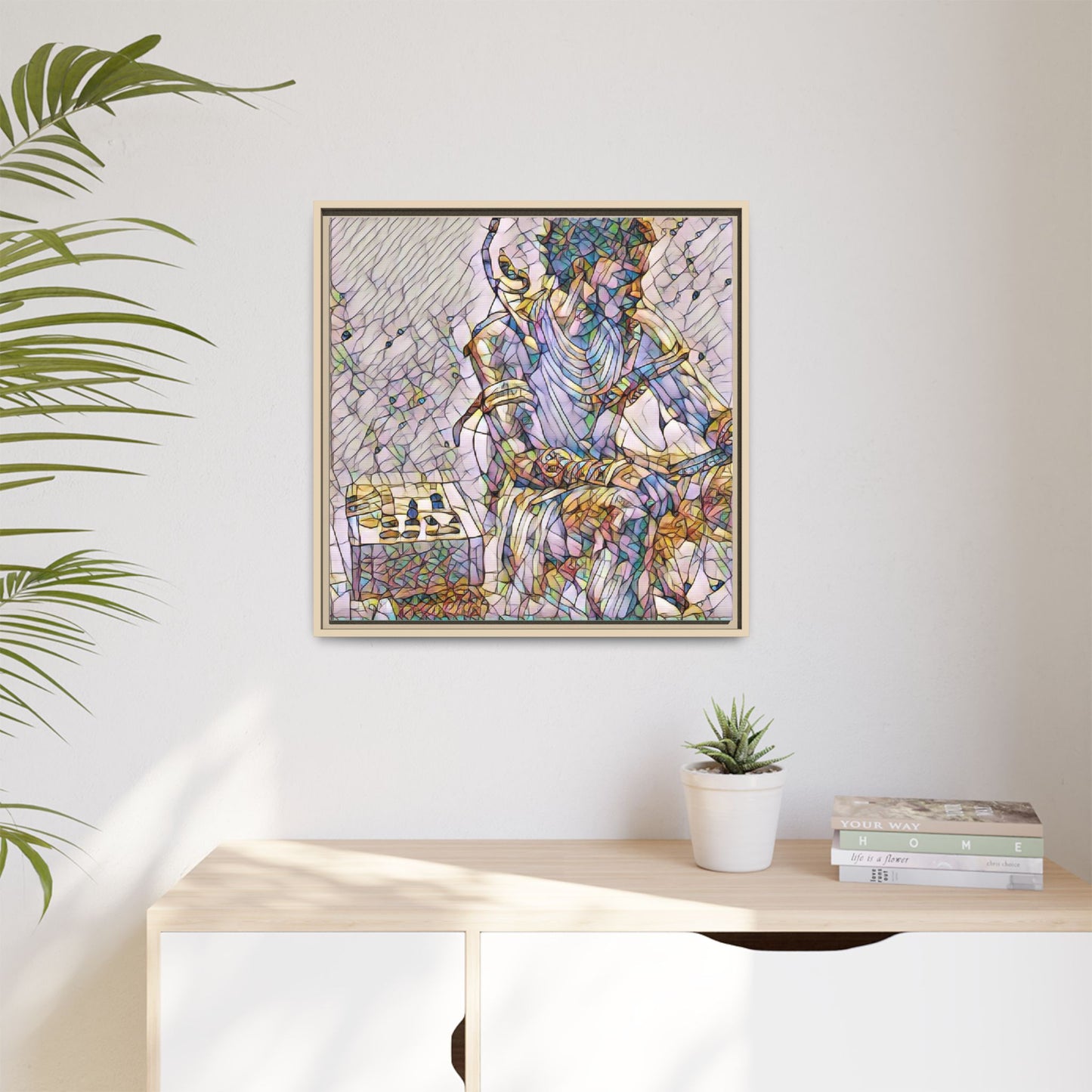 Framed Matte Canvas Art — Abstract Stained-Glass Chess Player