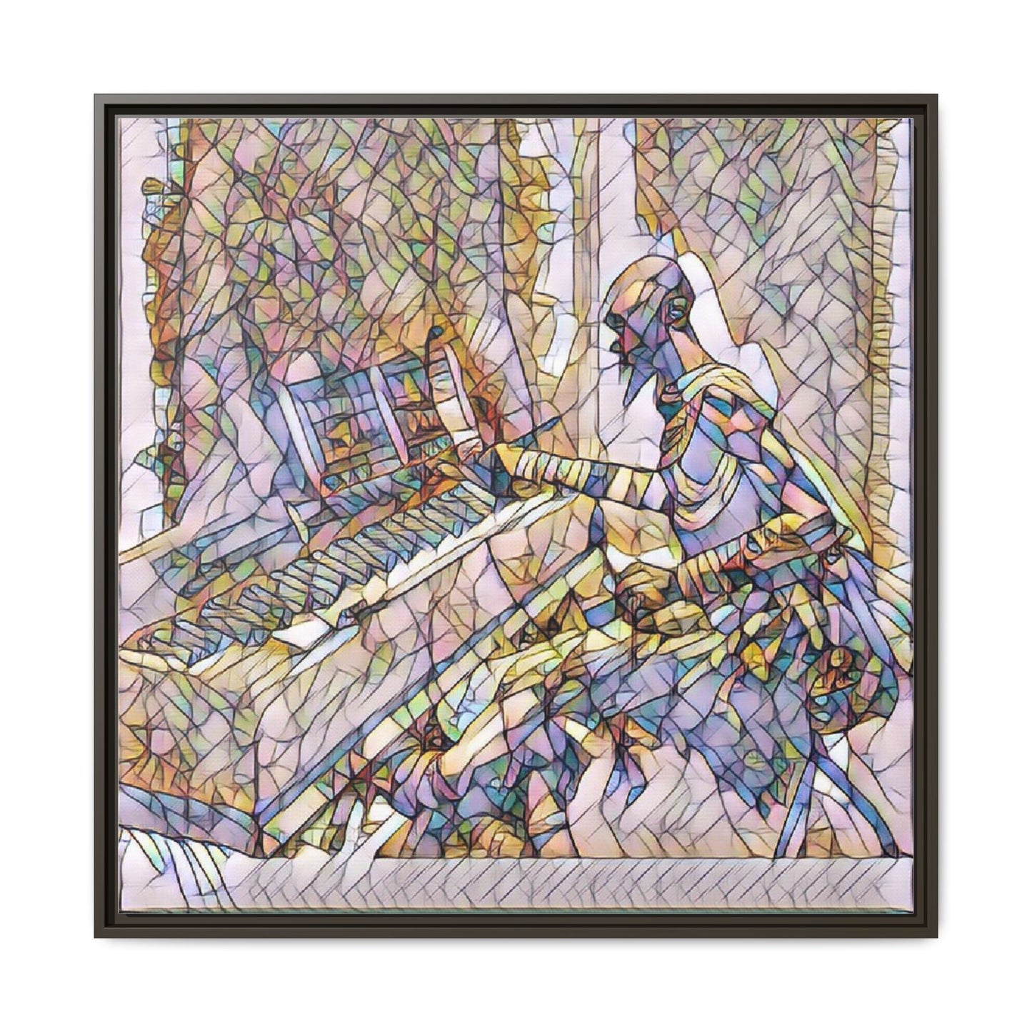 Framed Matte Canvas Art — Colorful Abstract Musician at Piano
