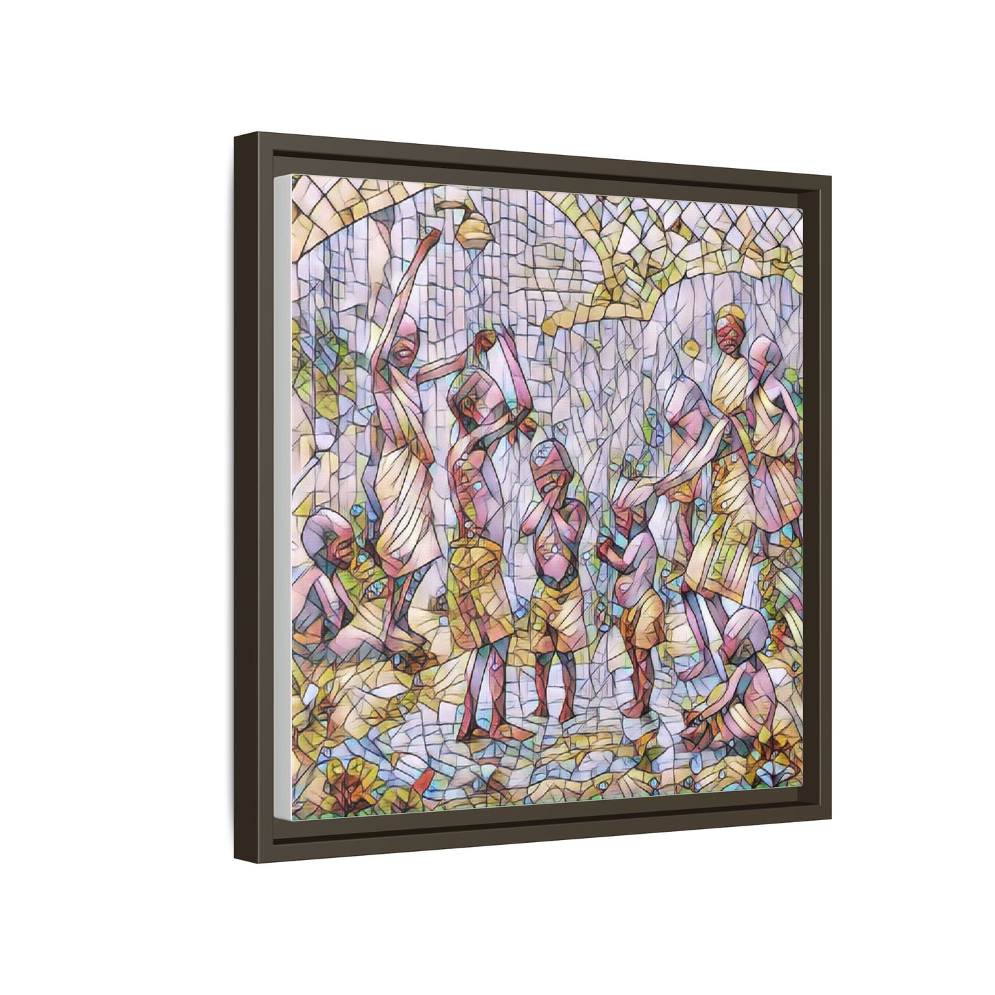 Framed Matte Canvas – Colorful Mosaic Children Playing Wall Art