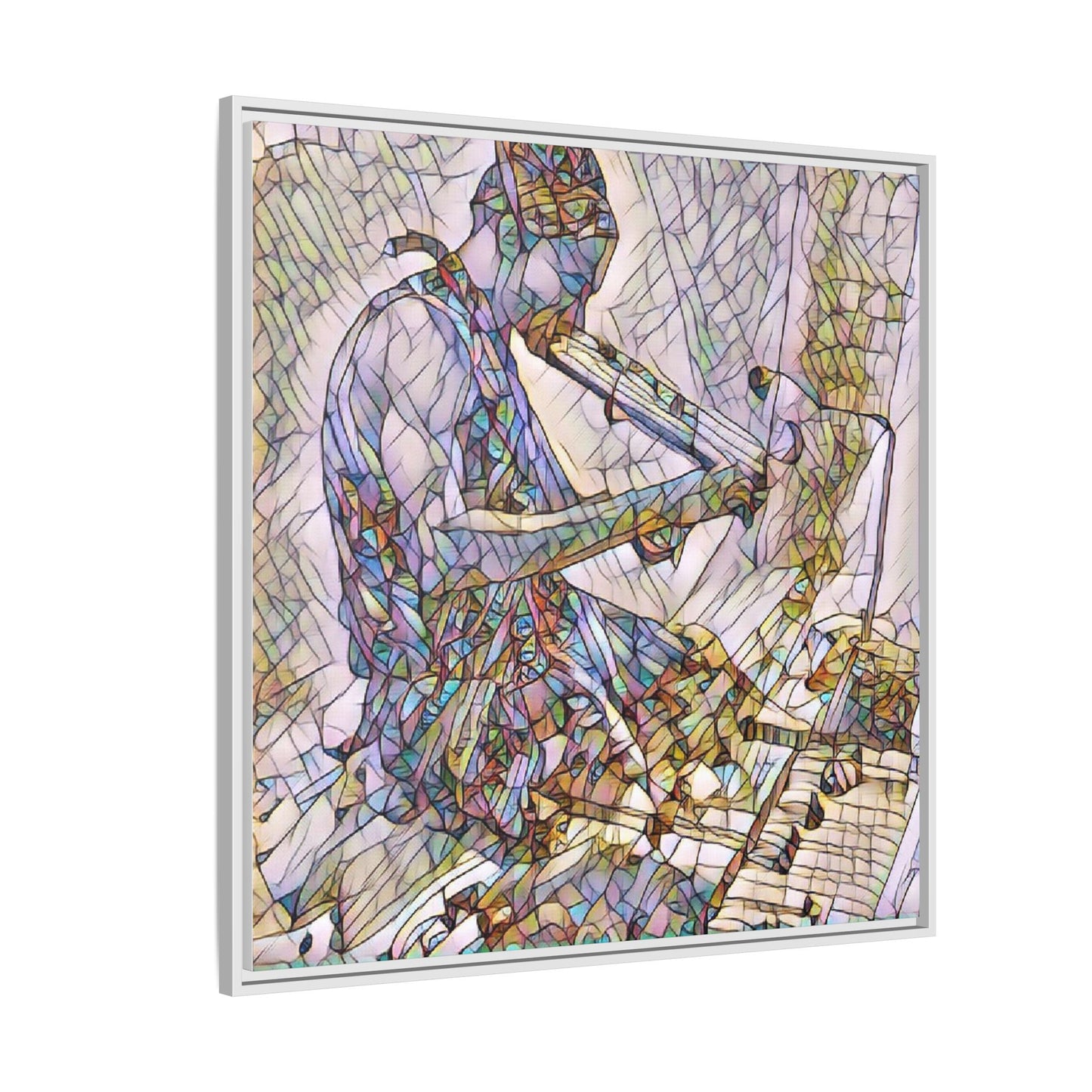 Abstract Violinist Matte Framed Canvas – Colorful Musical Art Print
