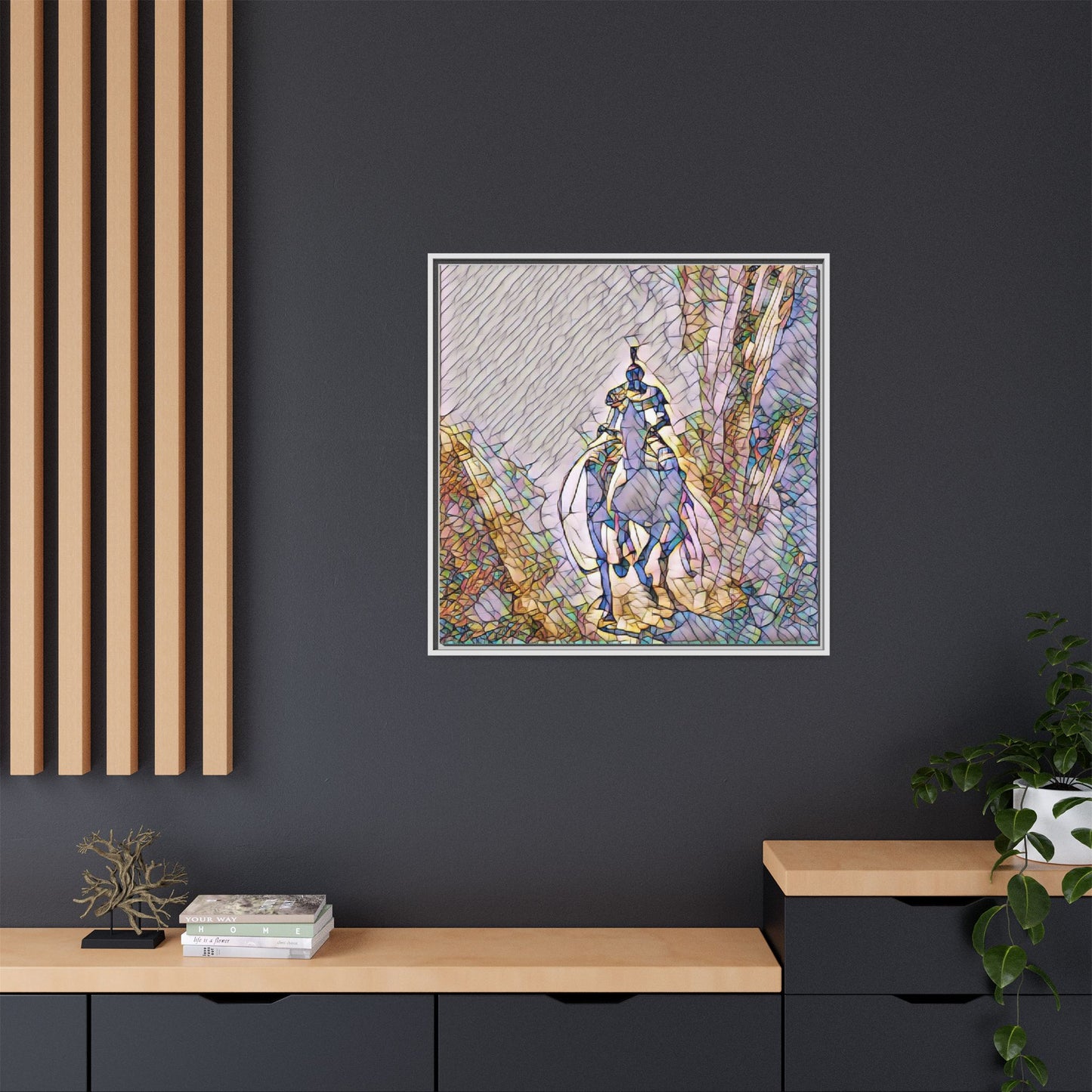 Stained-Glass Knight Matte Framed Canvas Wall Art