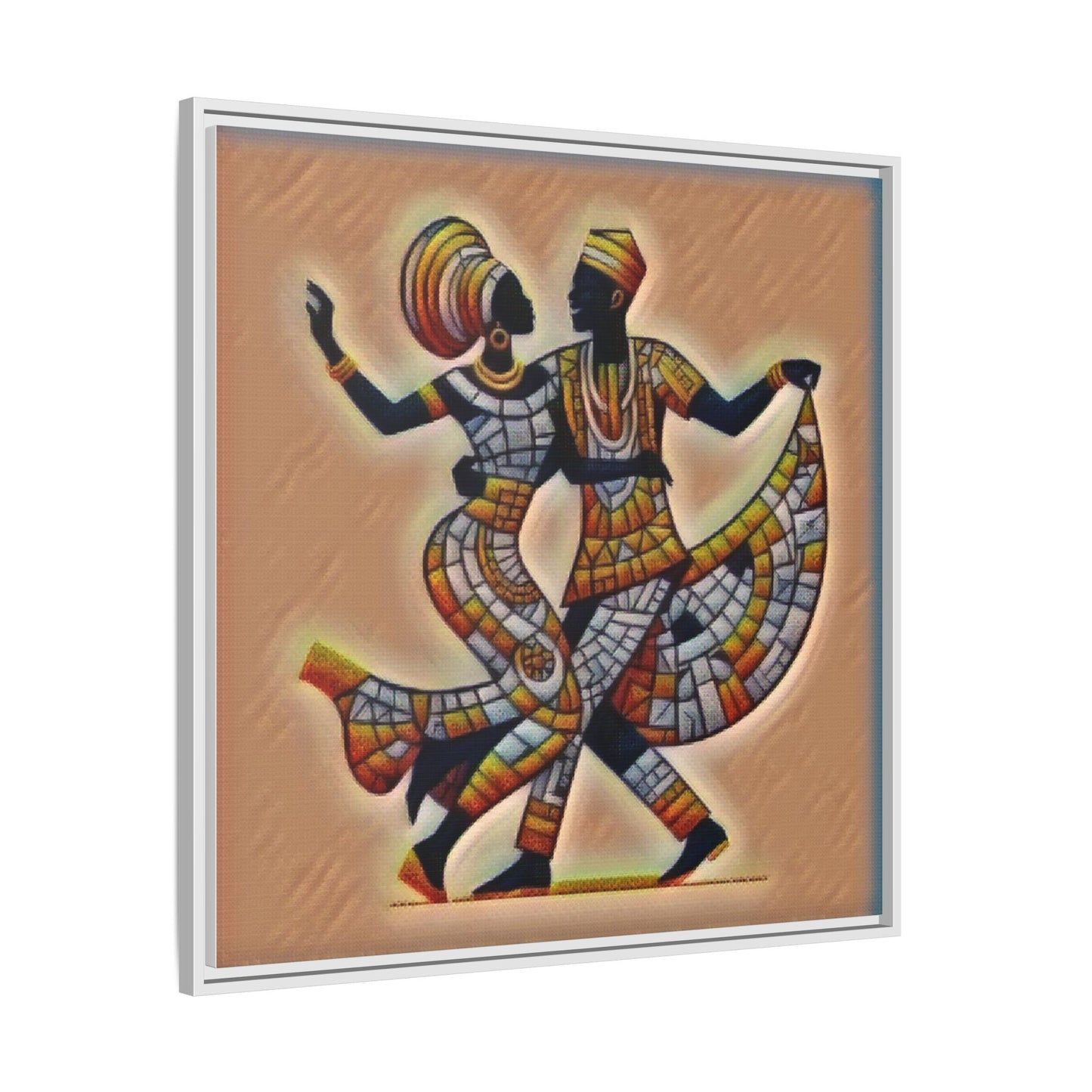 Framed African Dance Mosaic Art Print — Matte Canvas Wall Decor