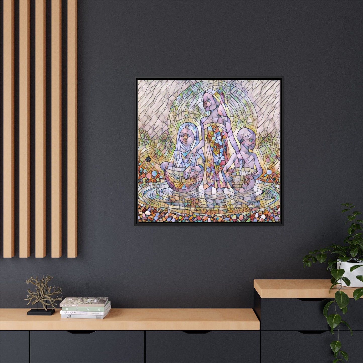 Framed Matte Canvas Art — Stained Glass Trio Women Illustration