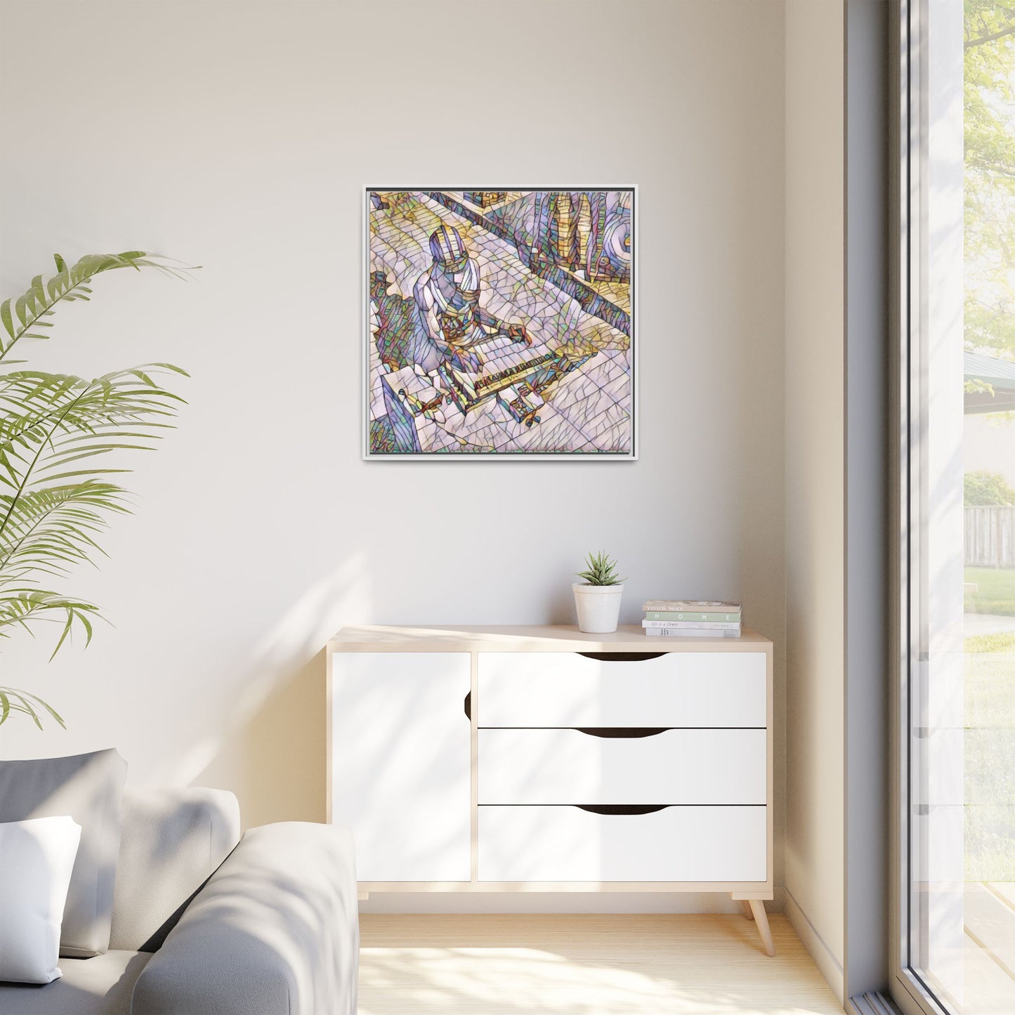 Abstract DJ Skateboarder Matte Framed Canvas – Colorful Urban Music Art Print