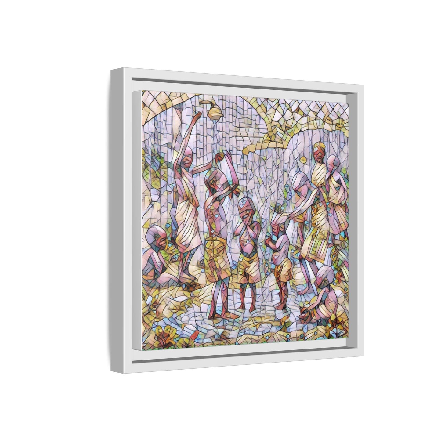 Framed Matte Canvas – Colorful Mosaic Children Playing Wall Art