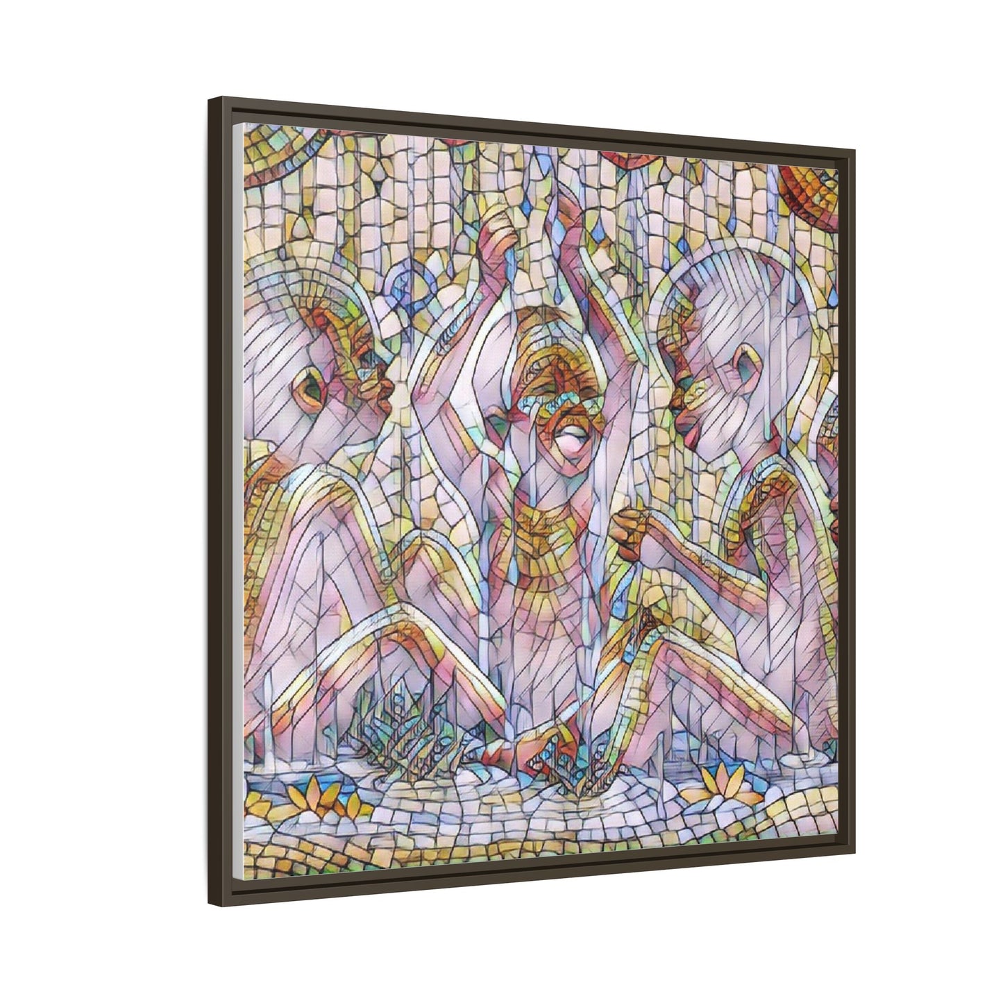 Framed Matte Canvas Art — Mosaic Children Playing (Multicolor)