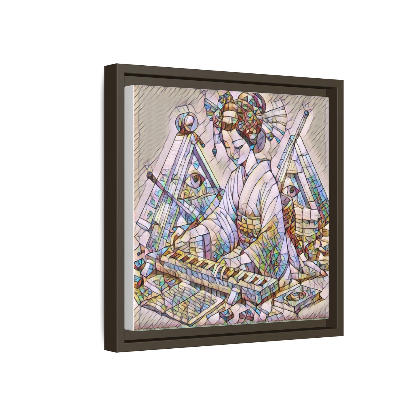 Framed Matte Canvas: Stained-Glass Geisha Wall Art