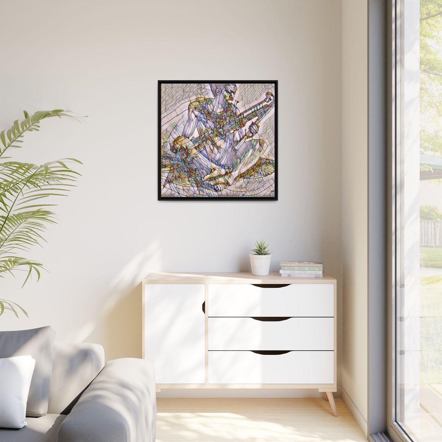 Framed Abstract Musician Canvas Art — Multicolor Modern Wall Decor