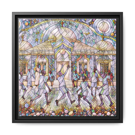 Framed Matte Canvas - Colorful Stained-Glass Beach Pavilion Art