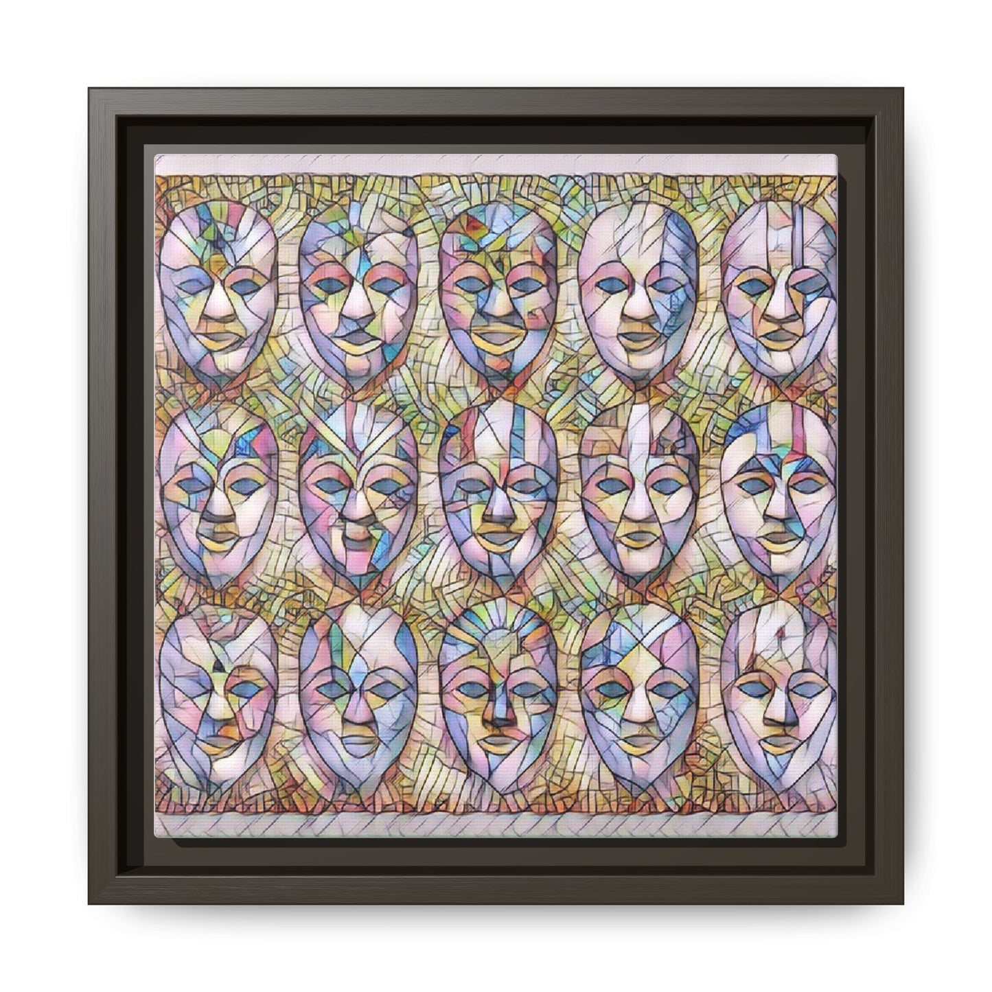 Abstract Mask Art Matte Canvas Print — Framed Multicolor Wall Art