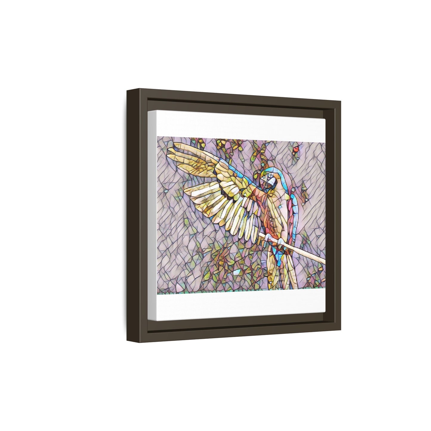 Framed Parrot Stained-Glass Art Print — Matte Canvas Wall Decor