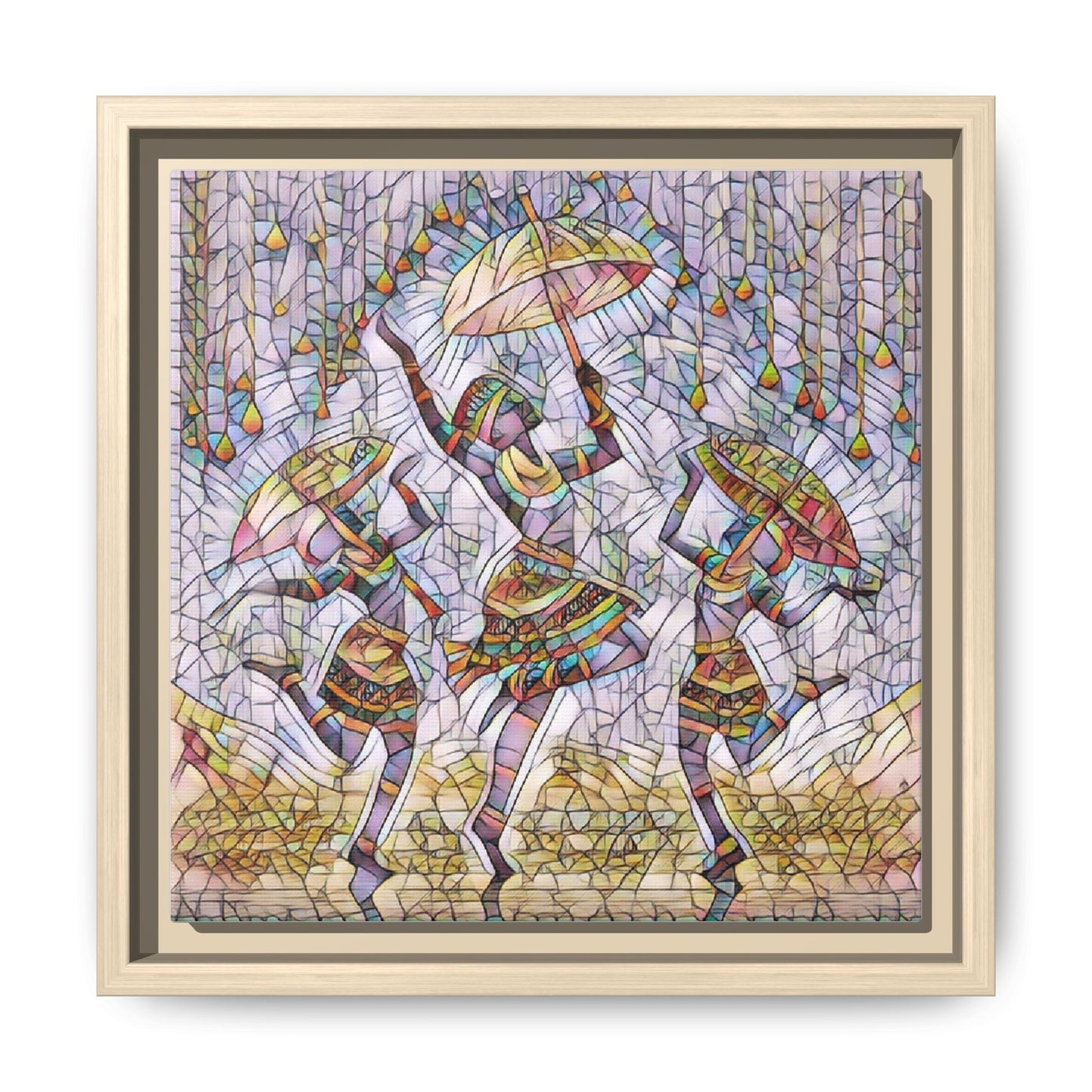 Colorful African Dance Framed Canvas Art — Umbrella Dancers Wall Decor