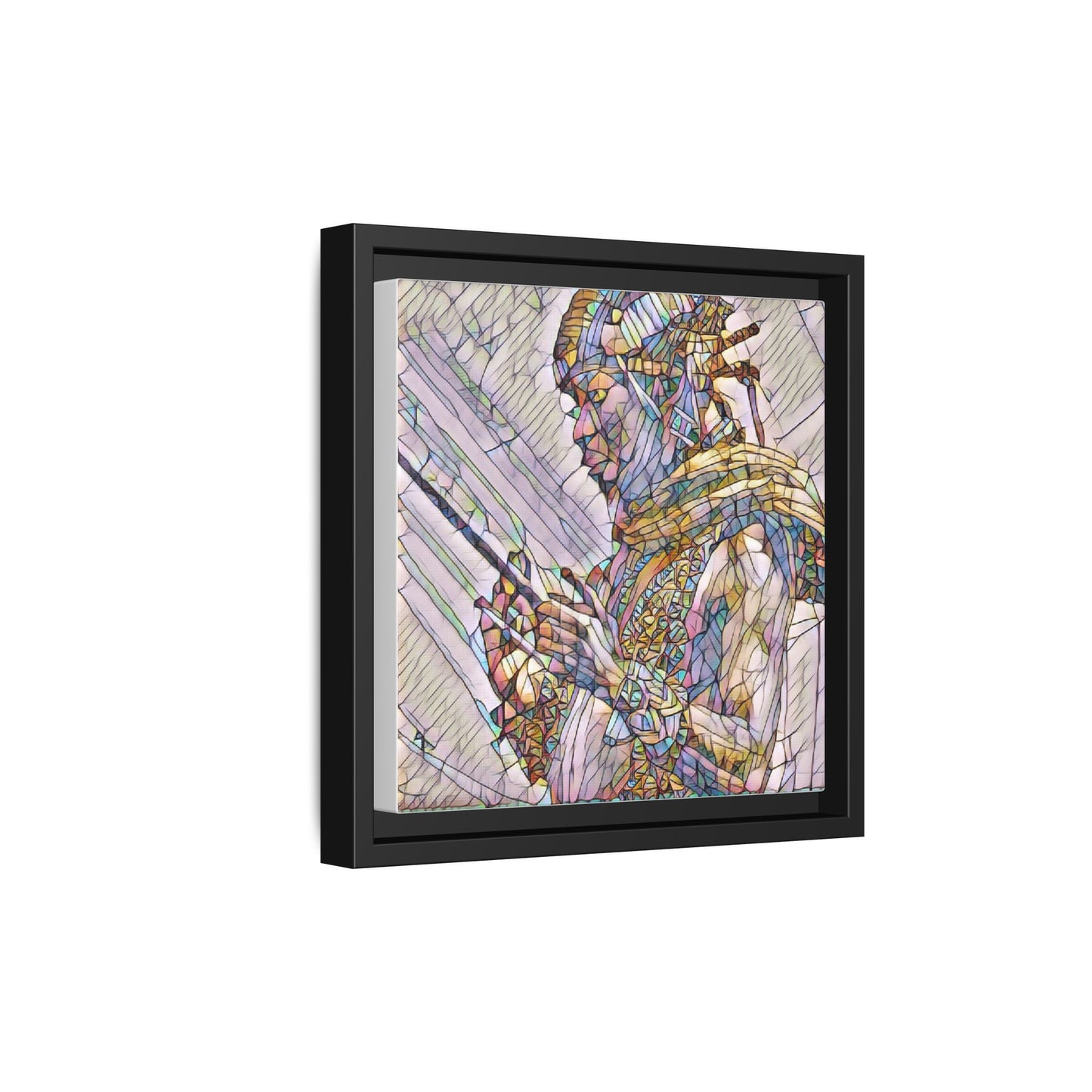 Framed Canvas Art - Colorful Tribal Warrior Portrait (Matte)