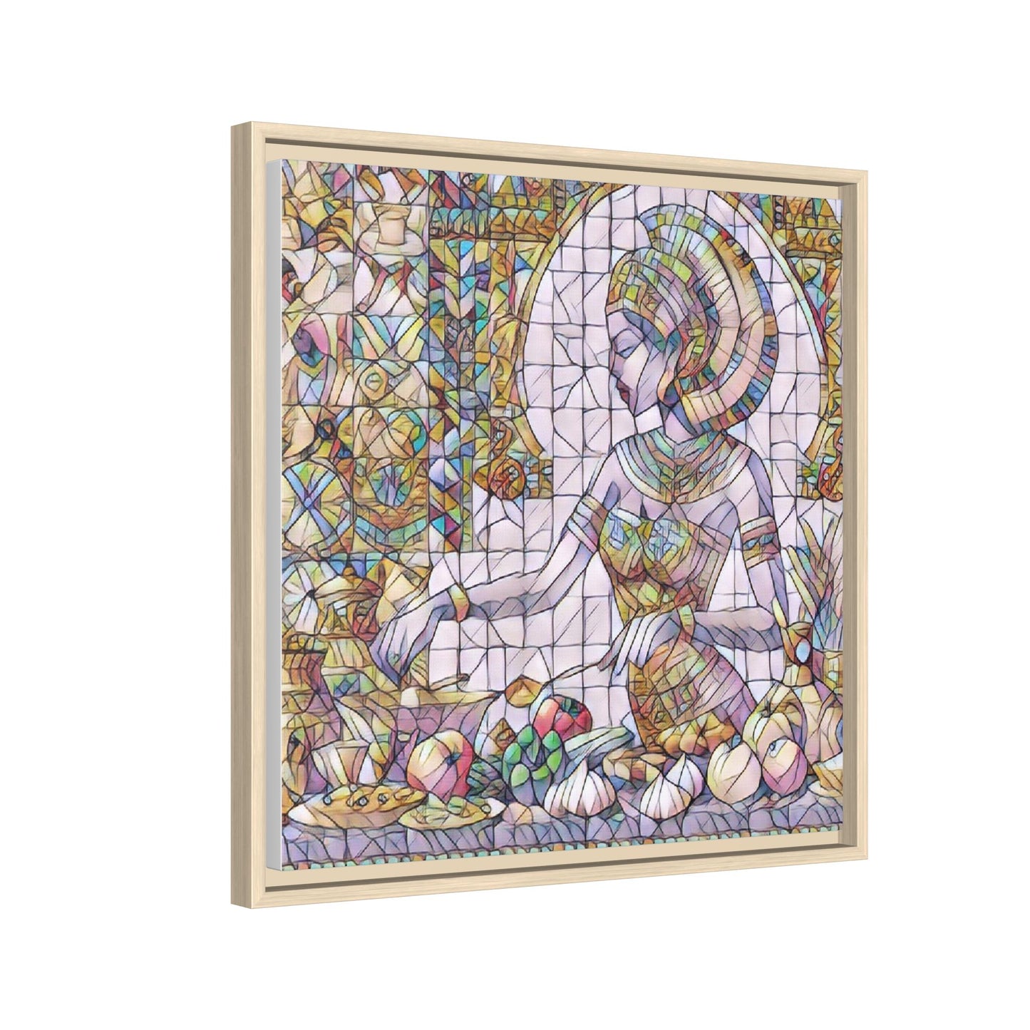 Egyptian Goddess Stained Glass Style Framed Canvas Art