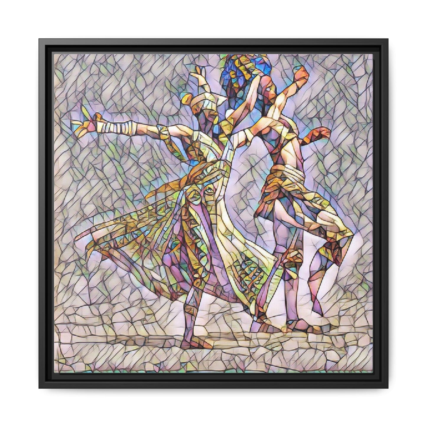 Framed Matte Canvas Wall Art — Abstract Dancers in Stained Glass Style