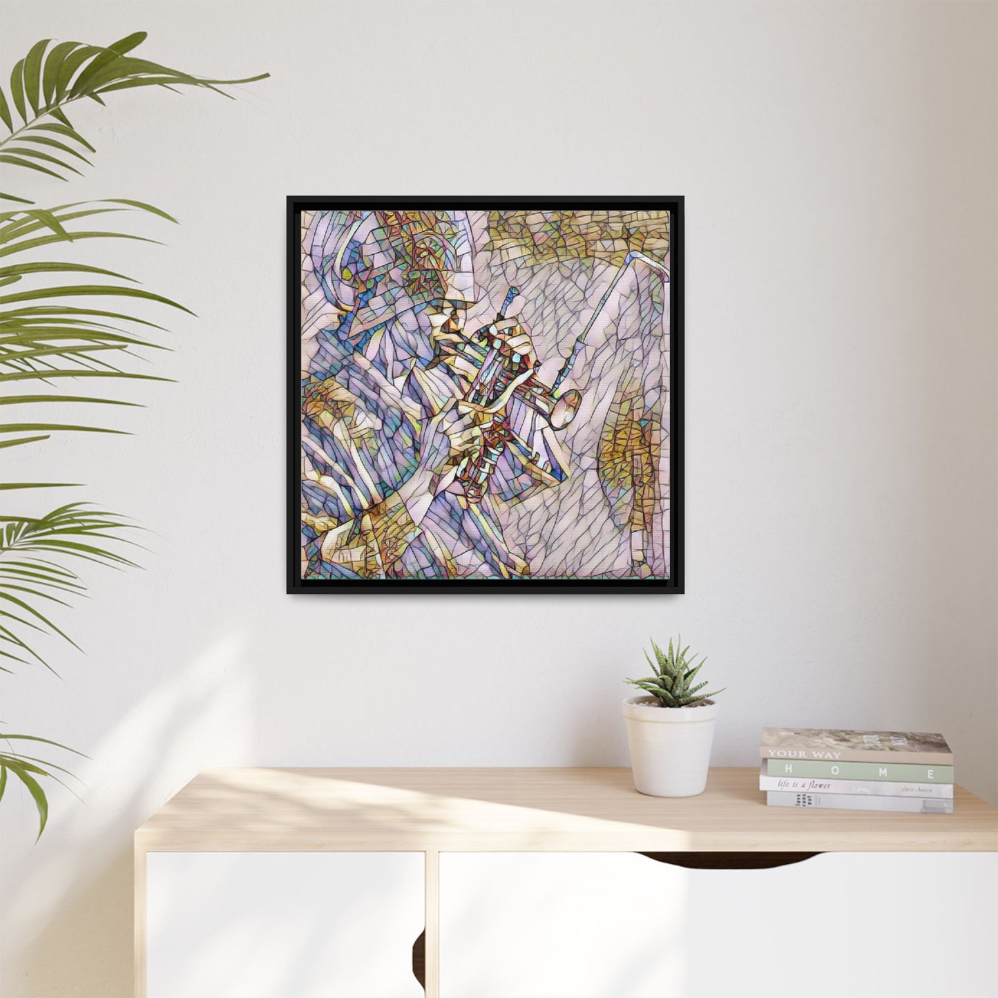 Framed Abstract Trumpet Player Matte Canvas Art