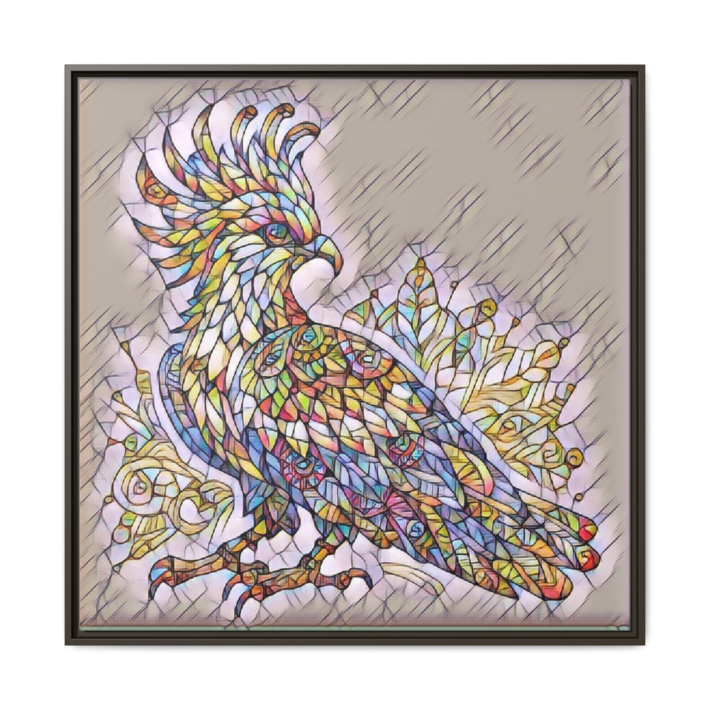 Colorful Stained-Glass Cockatoo Matte Framed Canvas