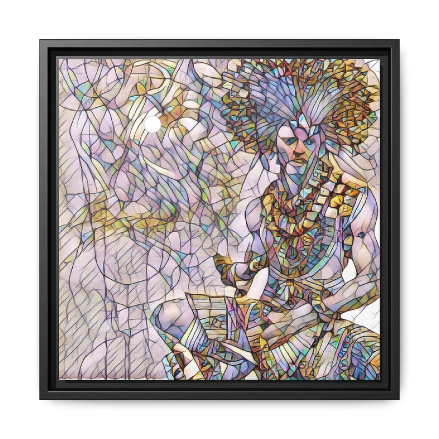 Framed Matte Canvas Art — Colorful Tribal Warrior Illustration