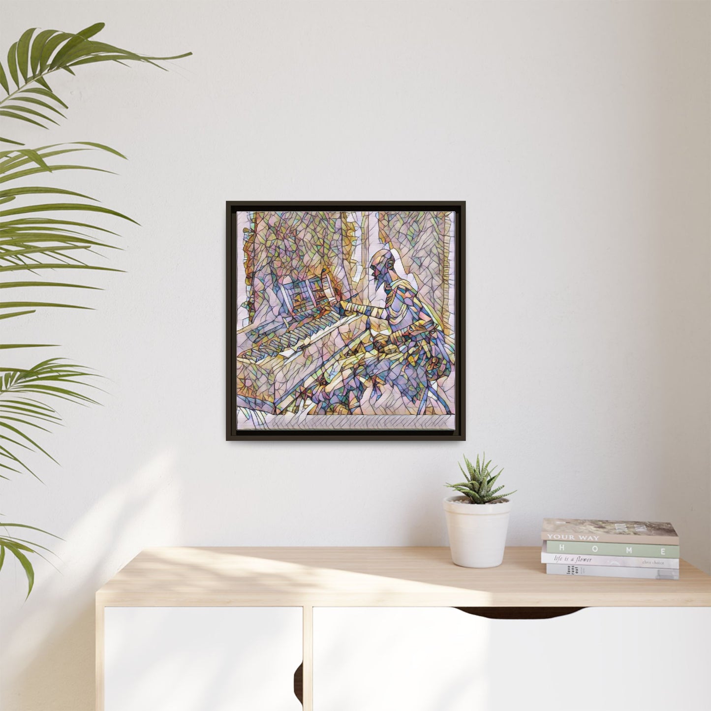 Framed Matte Canvas Art — Colorful Abstract Musician at Piano