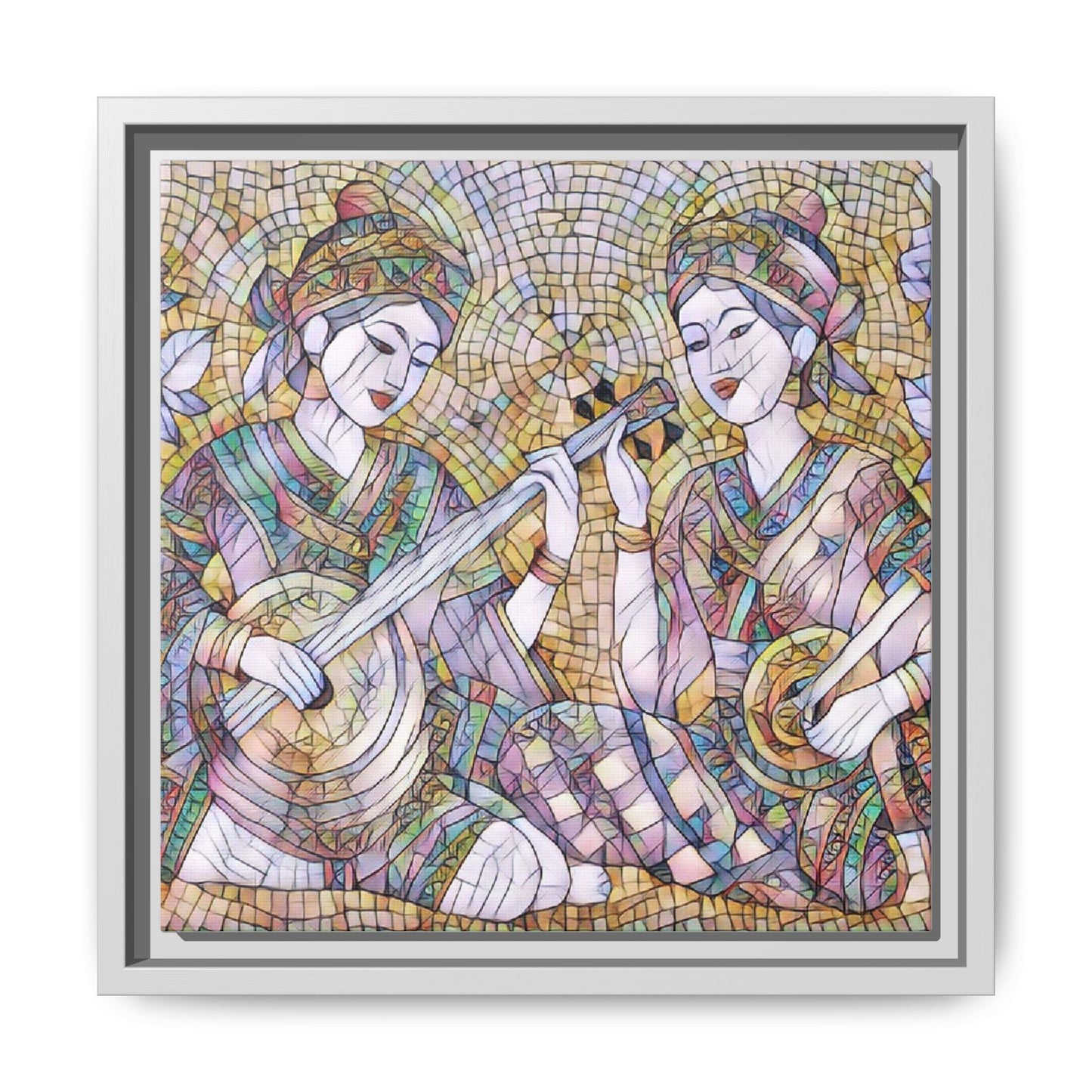 Framed Mosaic Musician Canvas Art — Ethnic Duo Wall Decor