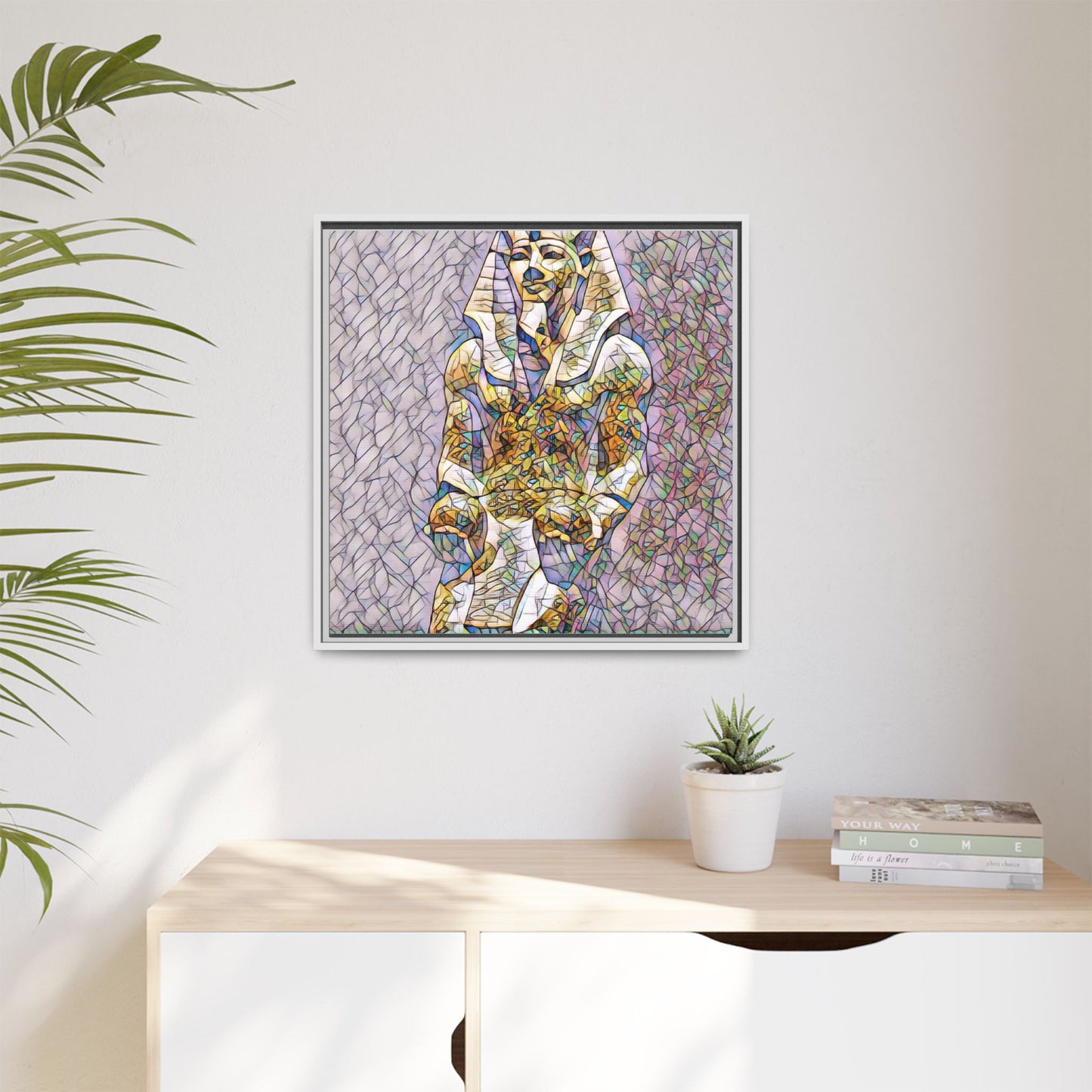 Framed Abstract Pharaoh Matte Canvas Wall Art — Multicolor Egyptian Statue Print