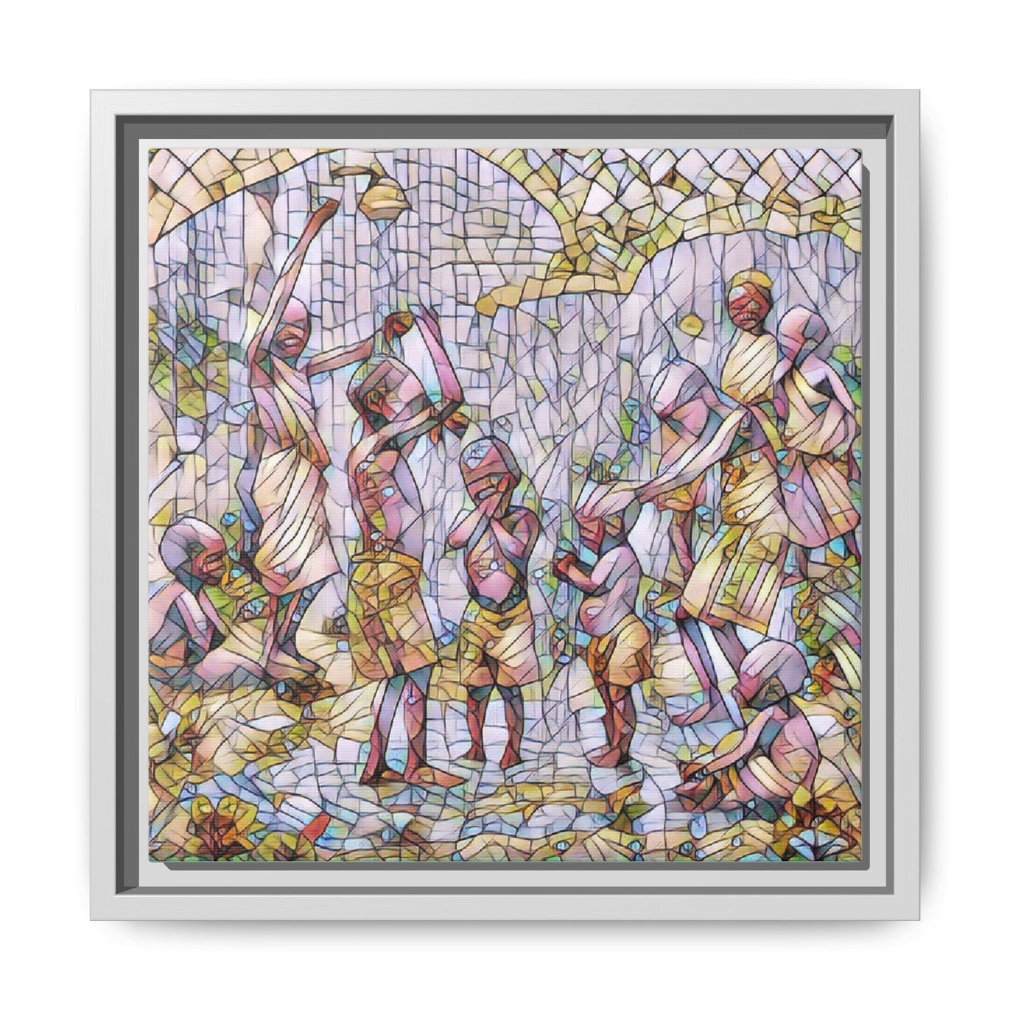 Framed Matte Canvas – Colorful Mosaic Children Playing Wall Art