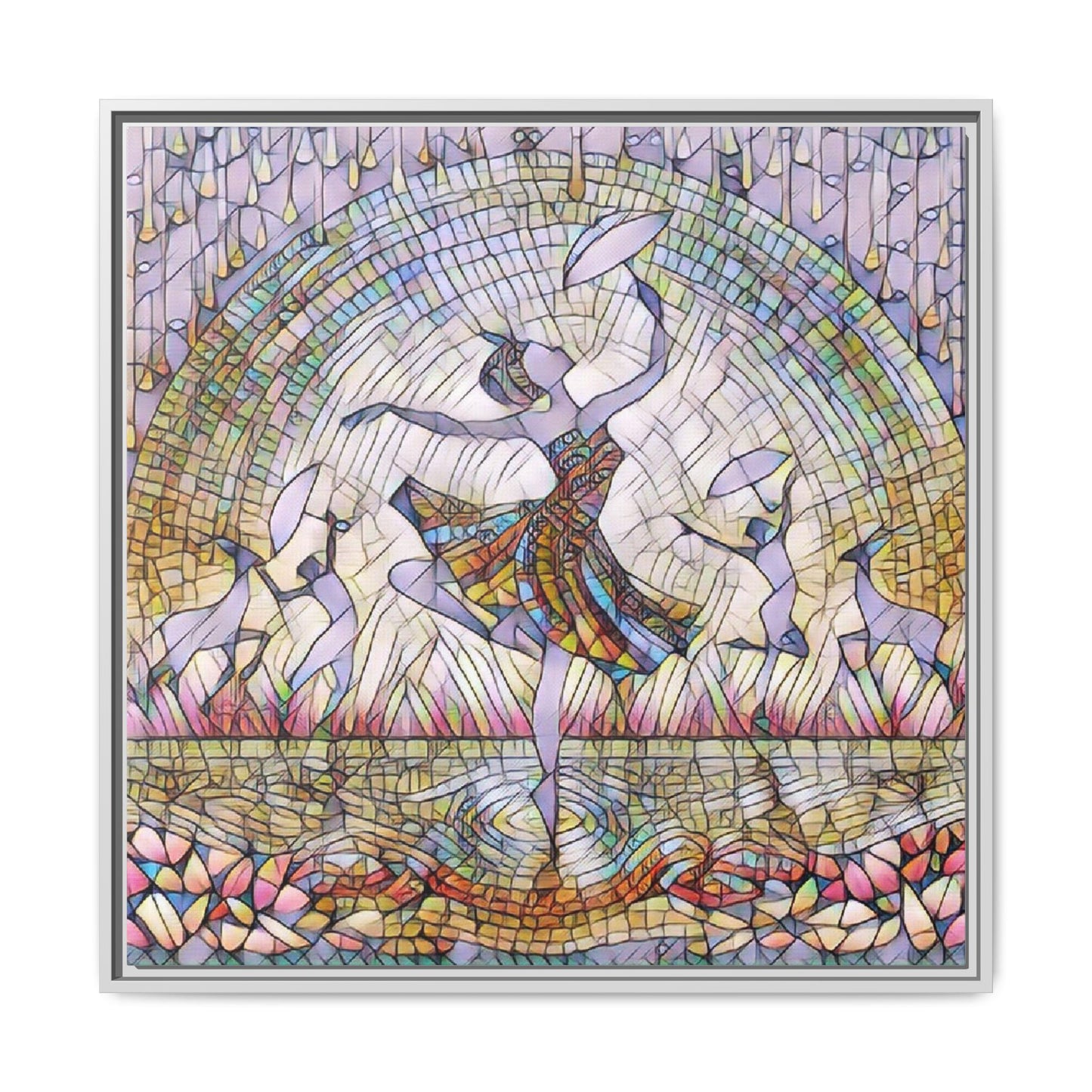 Stained Glass Ballerina Framed Canvas Art — Dancer Mosaic Wall Decor