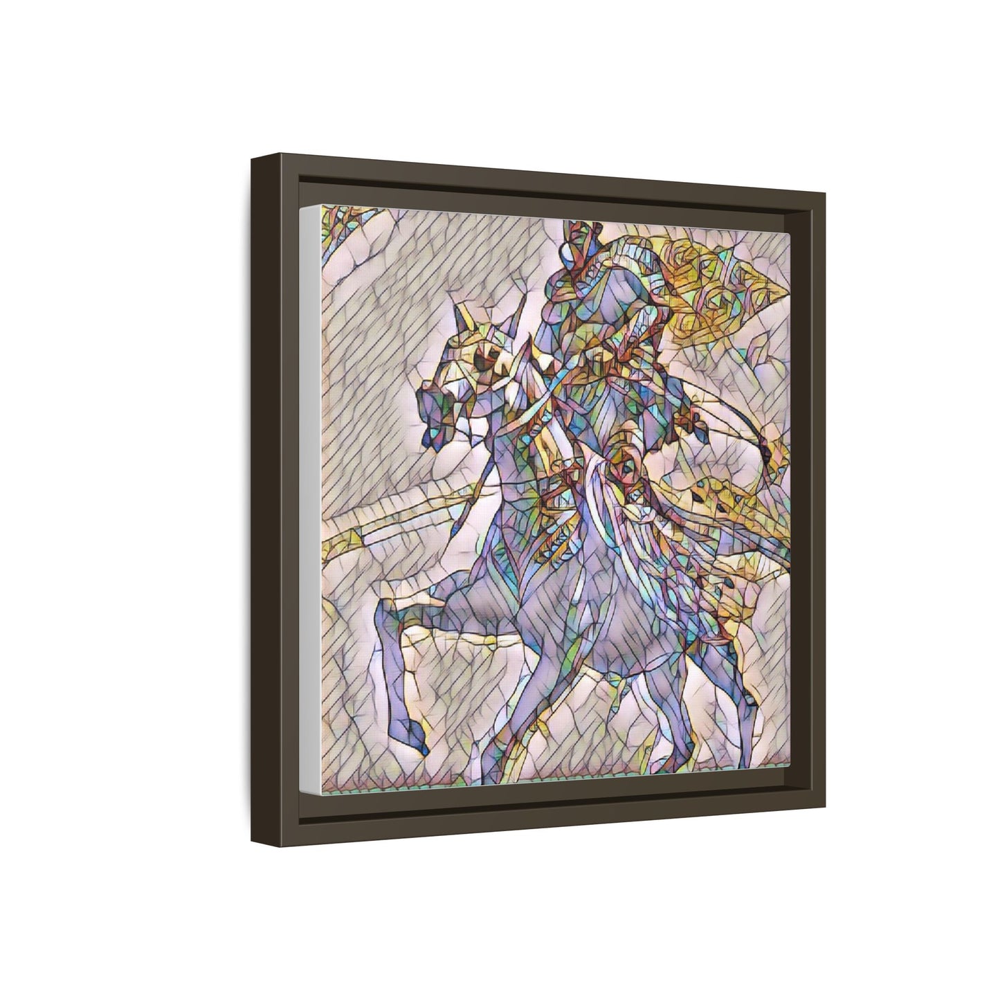 Framed Matte Canvas Art — Stained Glass Knight on Horse Fantasy Wall Decor