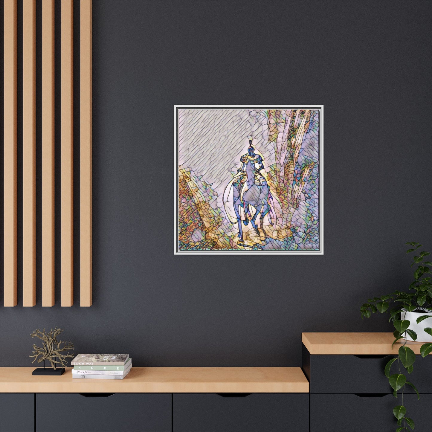 Stained-Glass Knight Matte Framed Canvas Wall Art